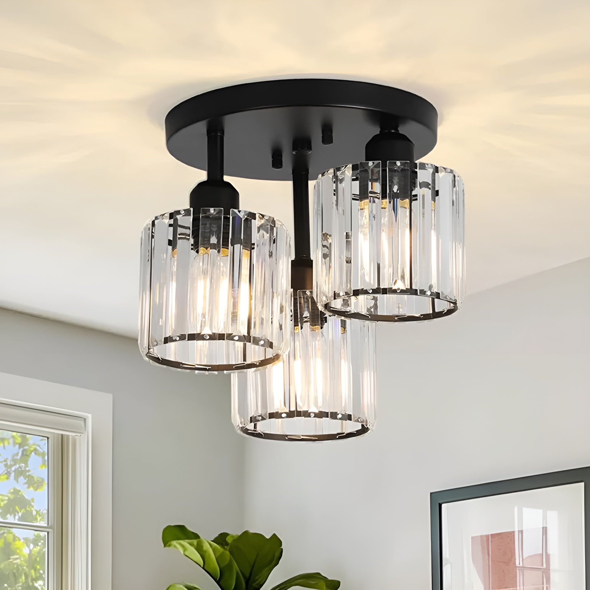 LustraGlow – Crystal Ceiling Light Modern Semi Flush Fixture for Bedroom or Hallway Lighting