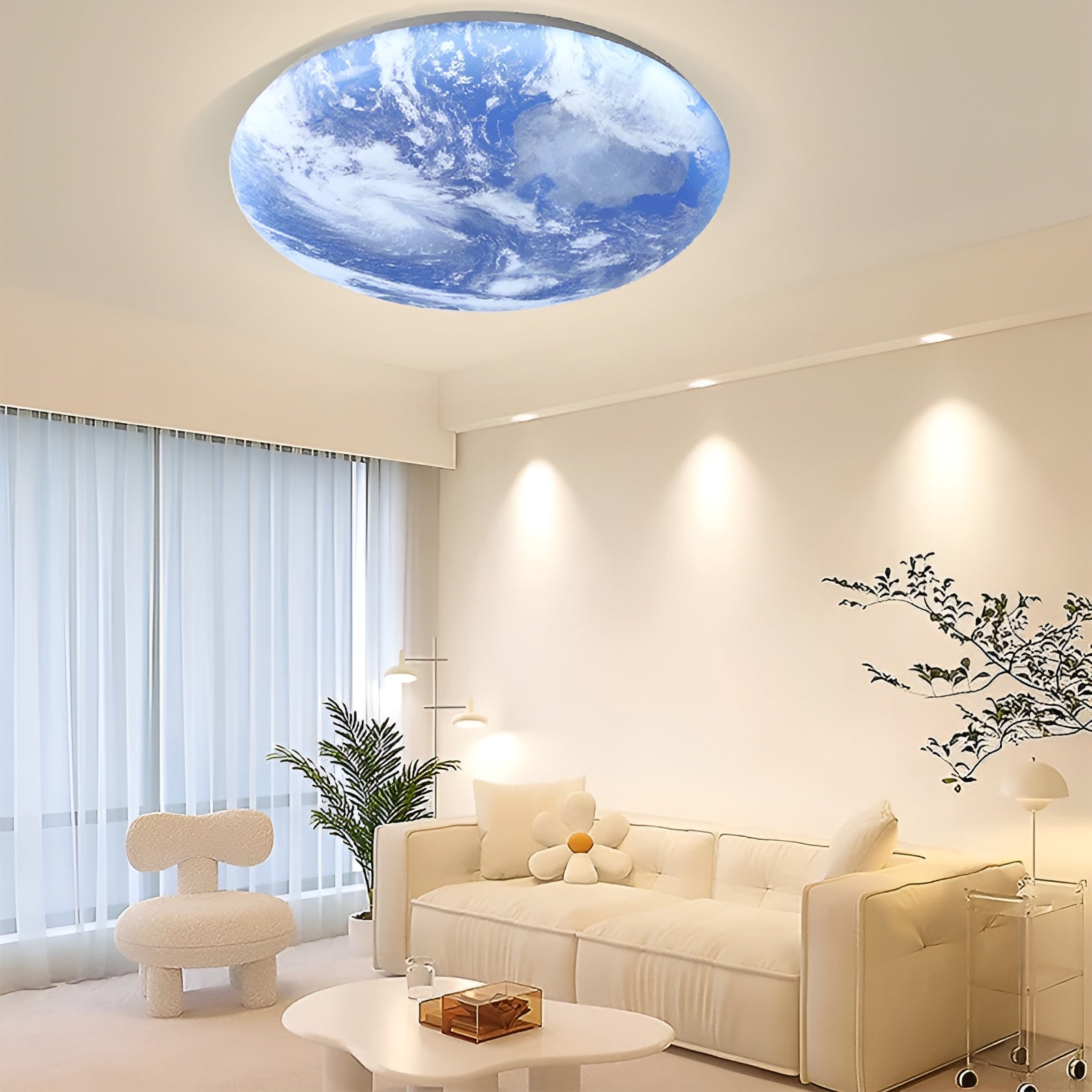 LunaraGlow – Moon LED Ceiling Light Modern Round Flush Mount with Wood Accent for Bedroom or Living Room