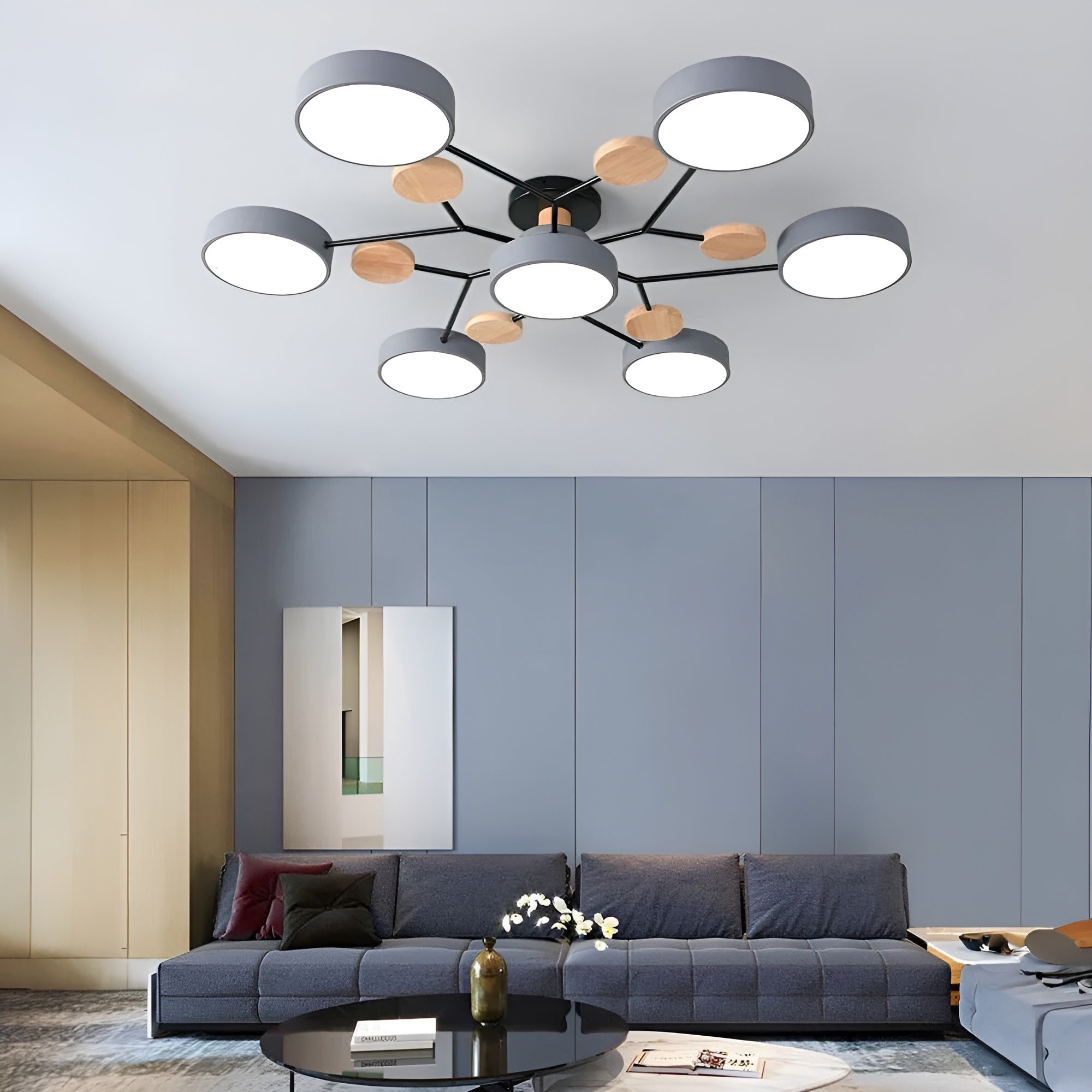 CircaGlow – Contemporary Round Iron LED Semi-Flush Chandelier with Modern Ceiling Light