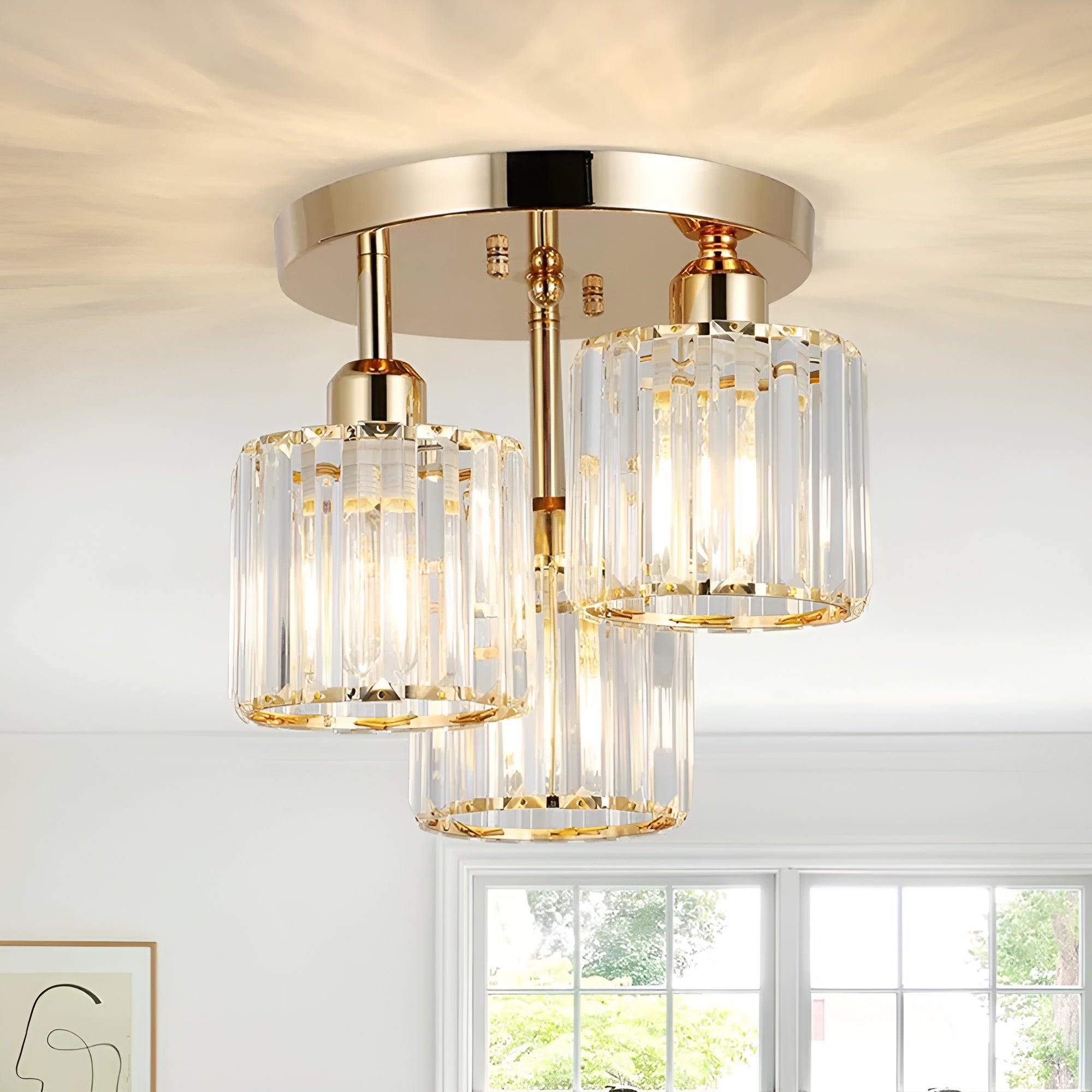 LustraGlow – Crystal Ceiling Light Modern Semi Flush Fixture for Bedroom or Hallway Lighting
