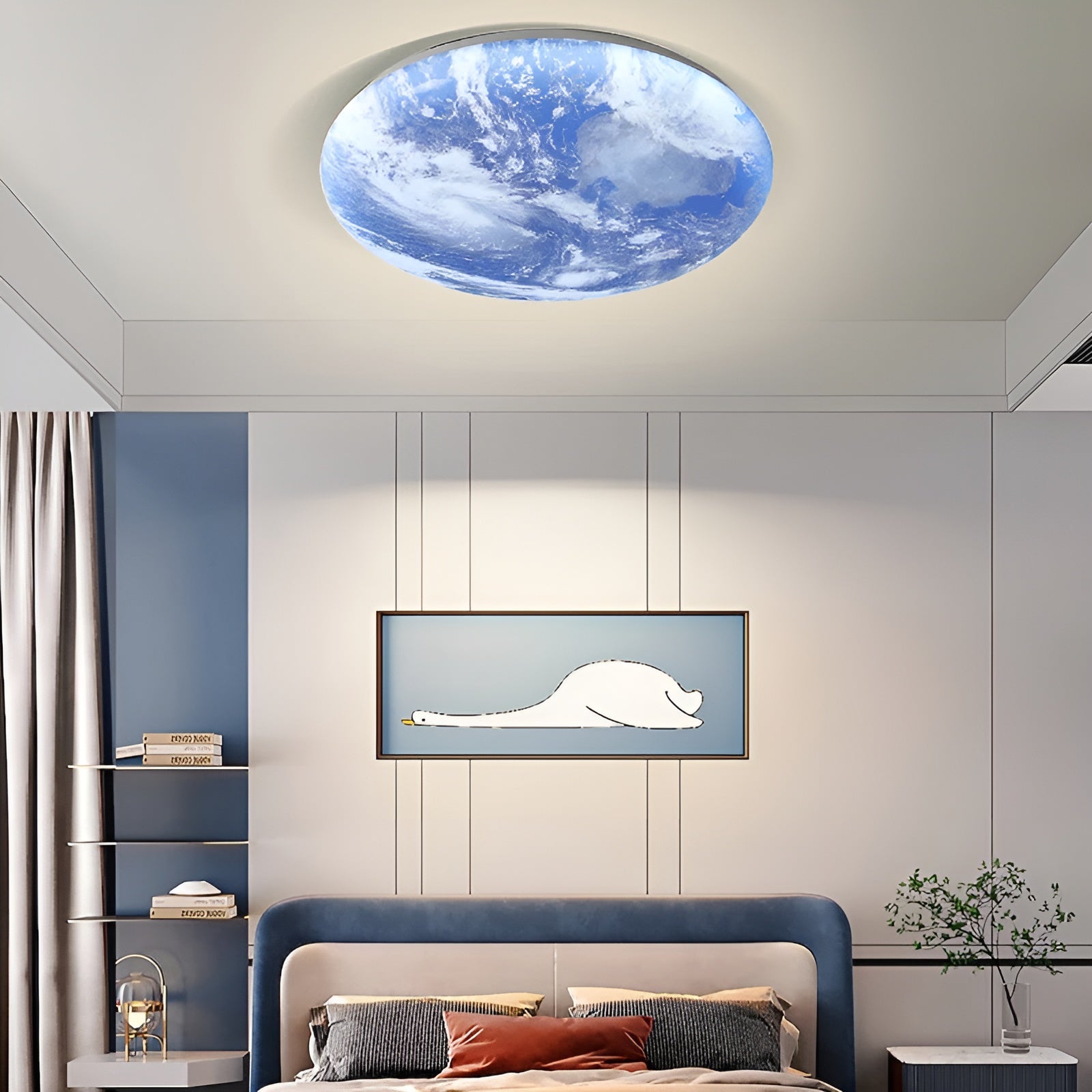LunaraGlow – Moon LED Ceiling Light Modern Round Flush Mount with Wood Accent for Bedroom or Living Room