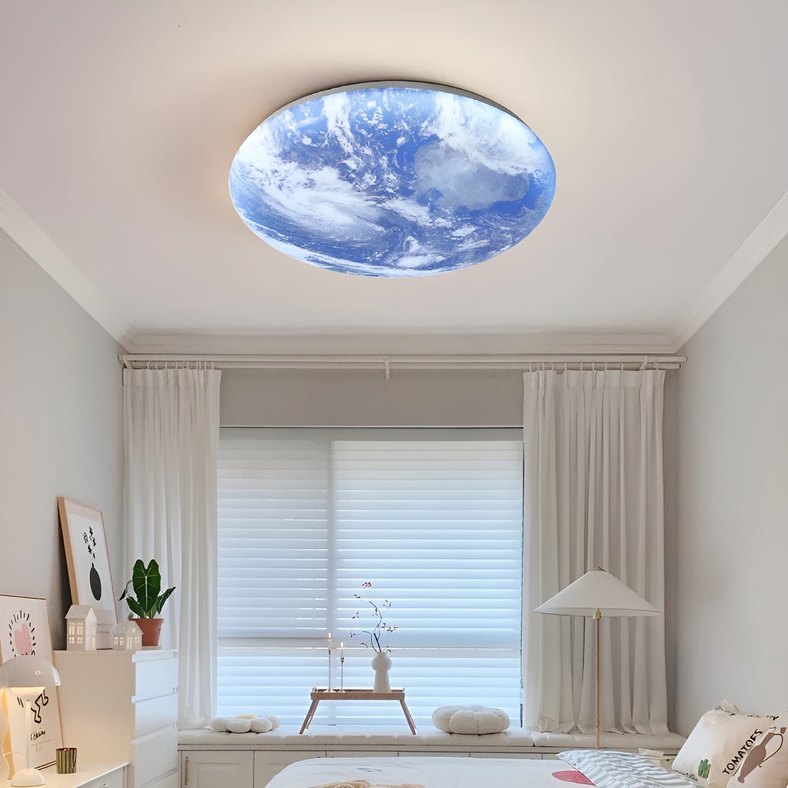 LunaraGlow – Moon LED Ceiling Light Modern Round Flush Mount with Wood Accent for Bedroom or Living Room