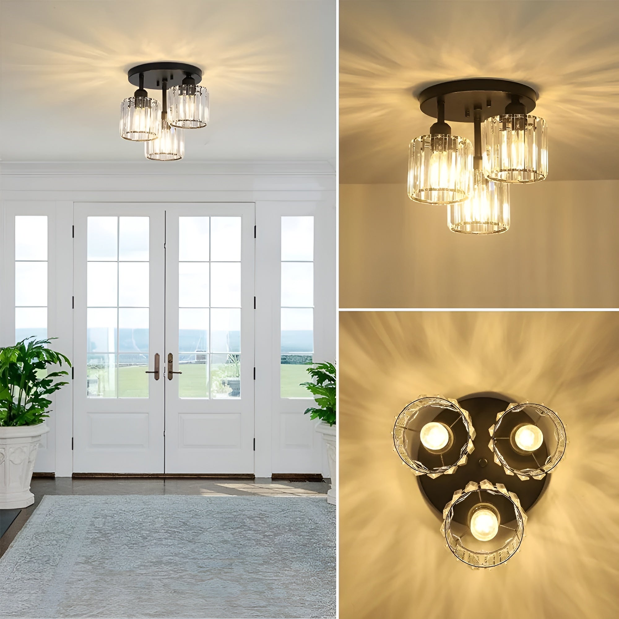 LustraGlow – Crystal Ceiling Light Modern Semi Flush Fixture for Bedroom or Hallway Lighting