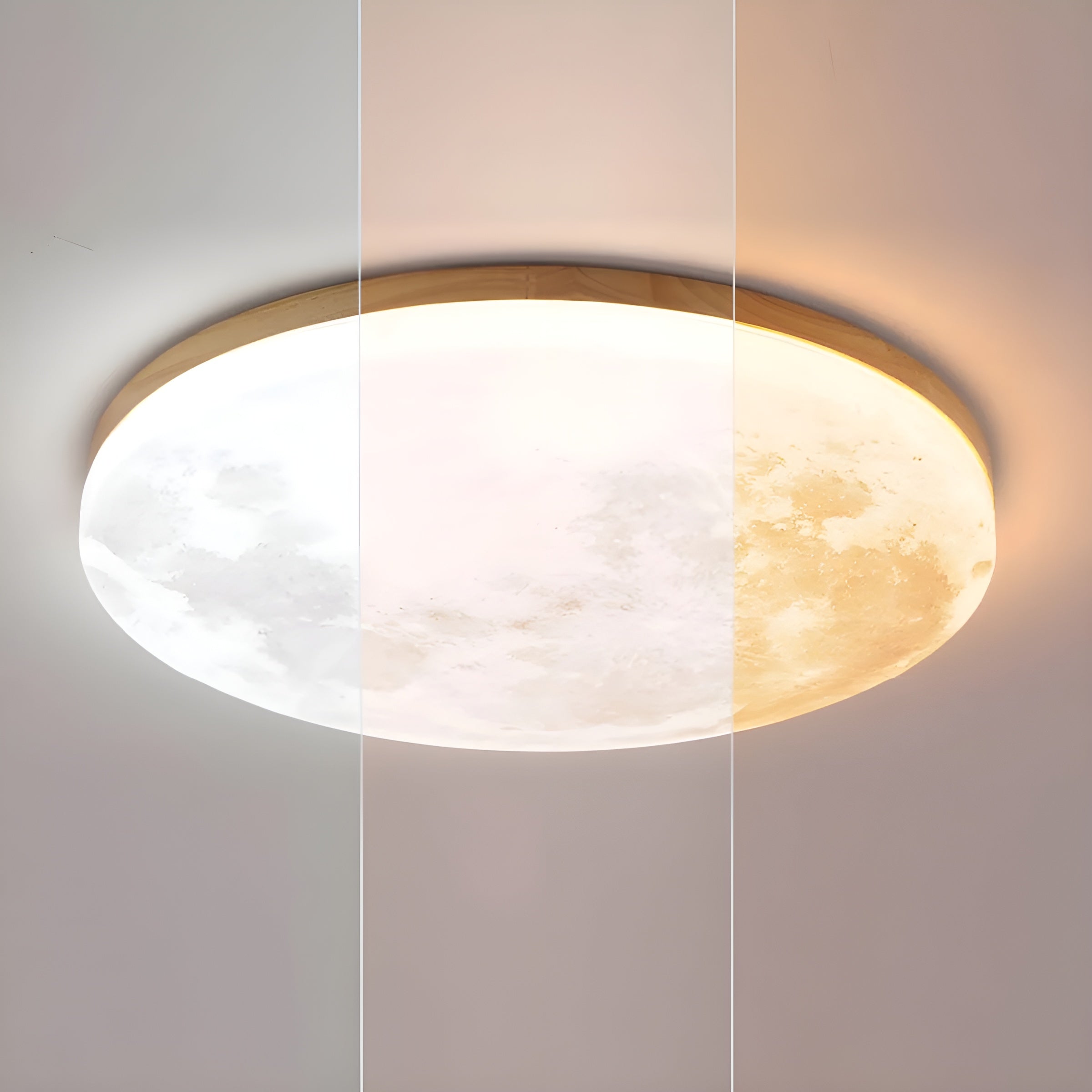 LunaraGlow – Moon LED Ceiling Light Modern Round Flush Mount with Wood Accent for Bedroom or Living Room