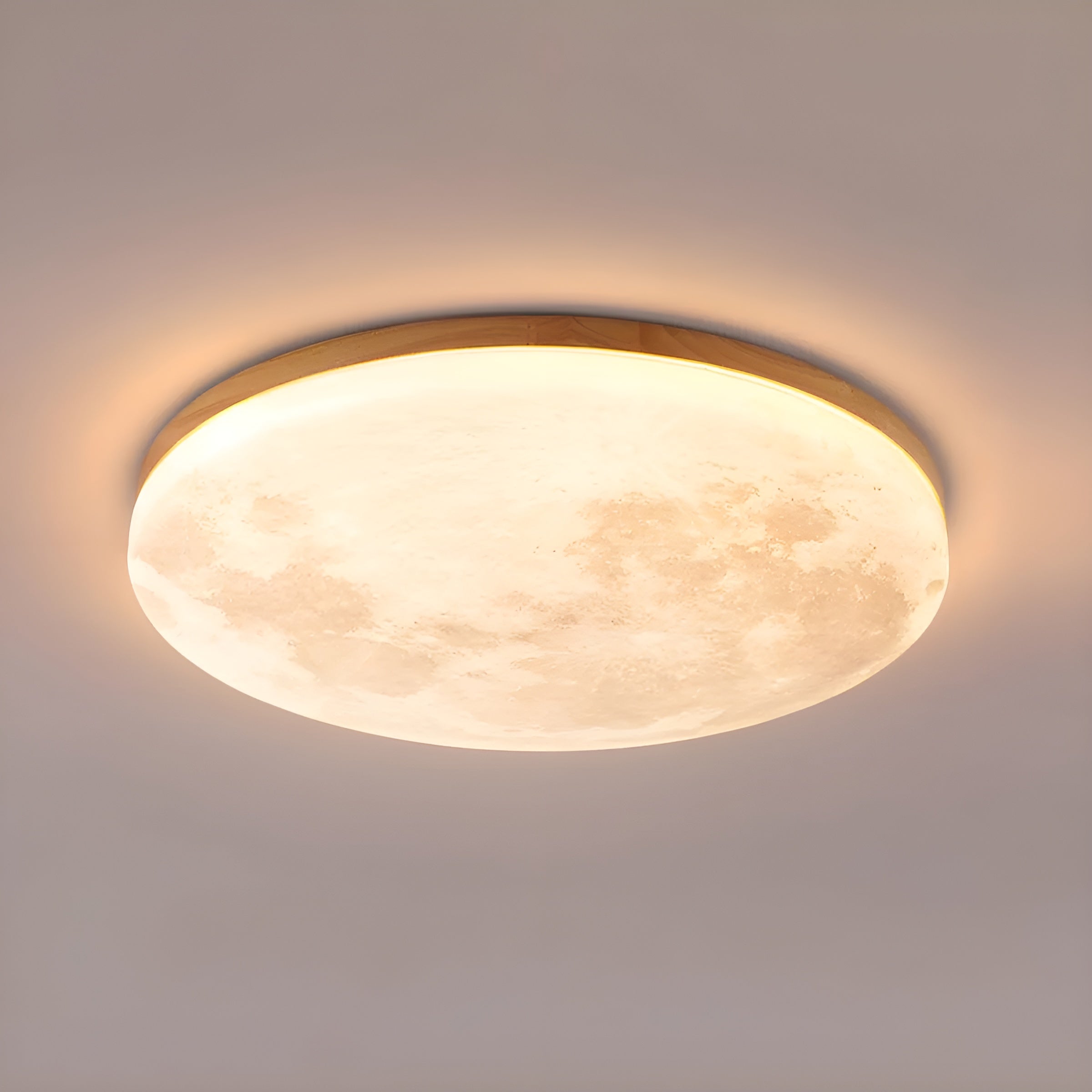 LunaraGlow – Moon LED Ceiling Light Modern Round Flush Mount with Wood Accent for Bedroom or Living Room
