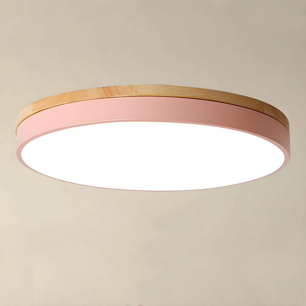 AlumaWood – Round Flush Ceiling Wooden Light with Modern LED Natural Wood Fixture