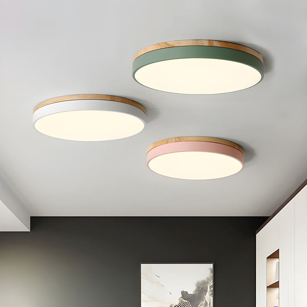 AlumaWood – Round Flush Ceiling Wooden Light with Modern LED Natural Wood Fixture