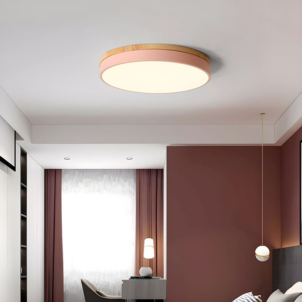 AlumaWood – Round Flush Ceiling Wooden Light with Modern LED Natural Wood Fixture