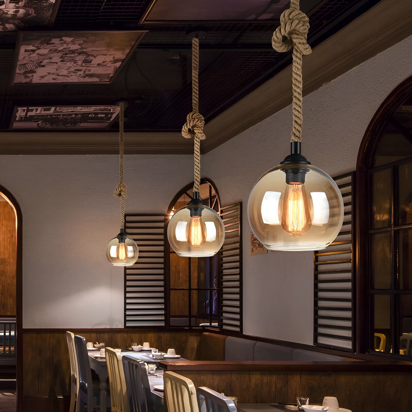 RopeLume – Retro Rope Hanging Glass Globe Pendant Light