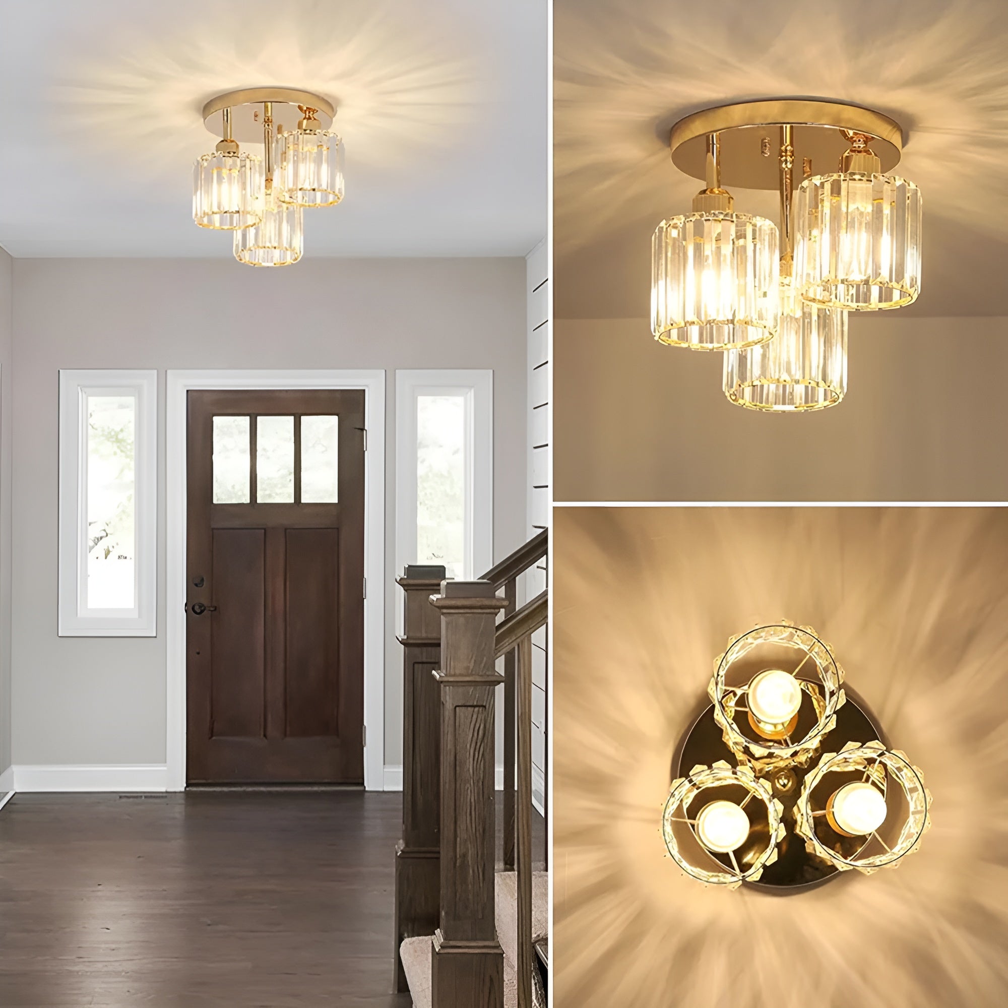 LustraGlow – Crystal Ceiling Light Modern Semi Flush Fixture for Bedroom or Hallway Lighting