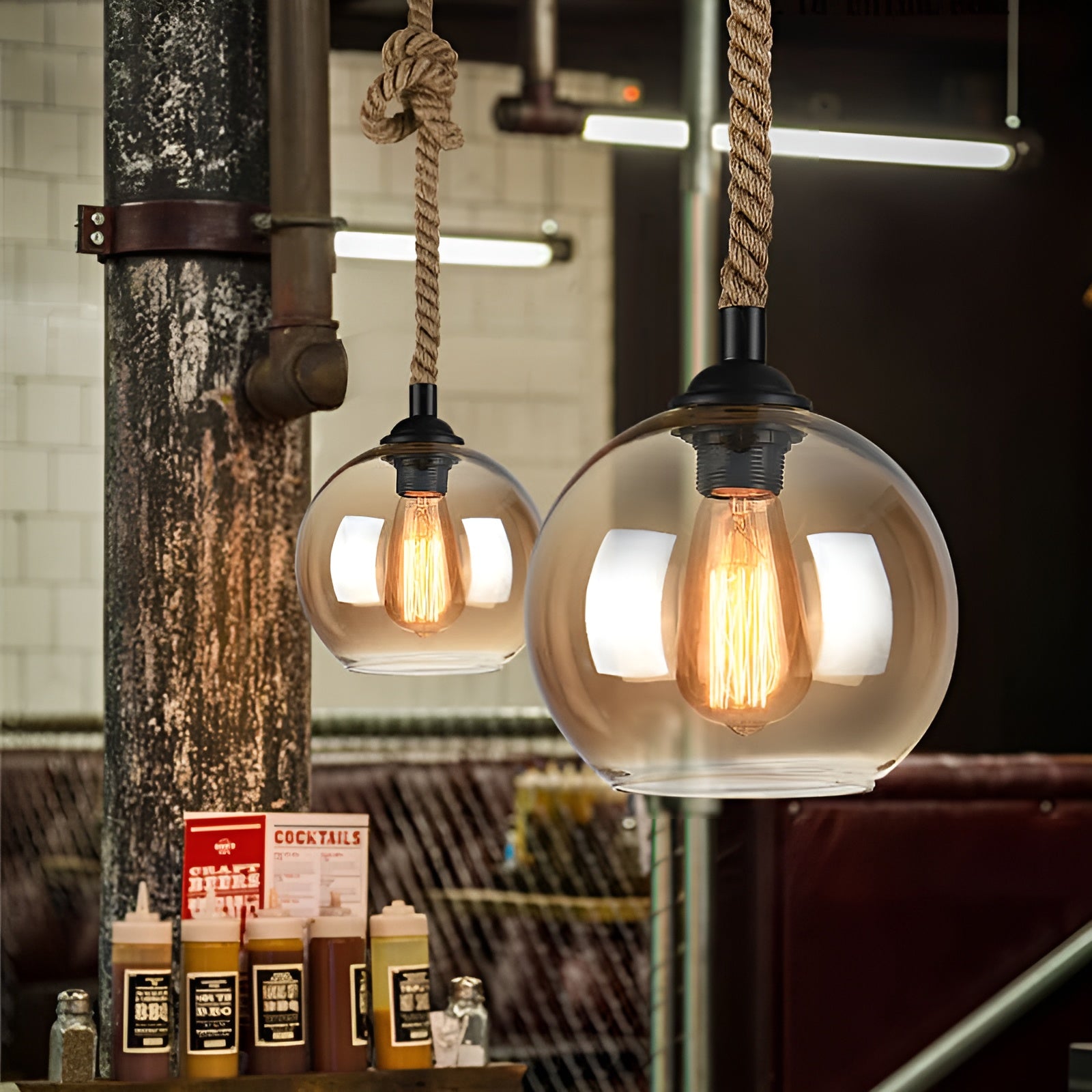 RopeLume – Retro Rope Hanging Glass Globe Pendant Light