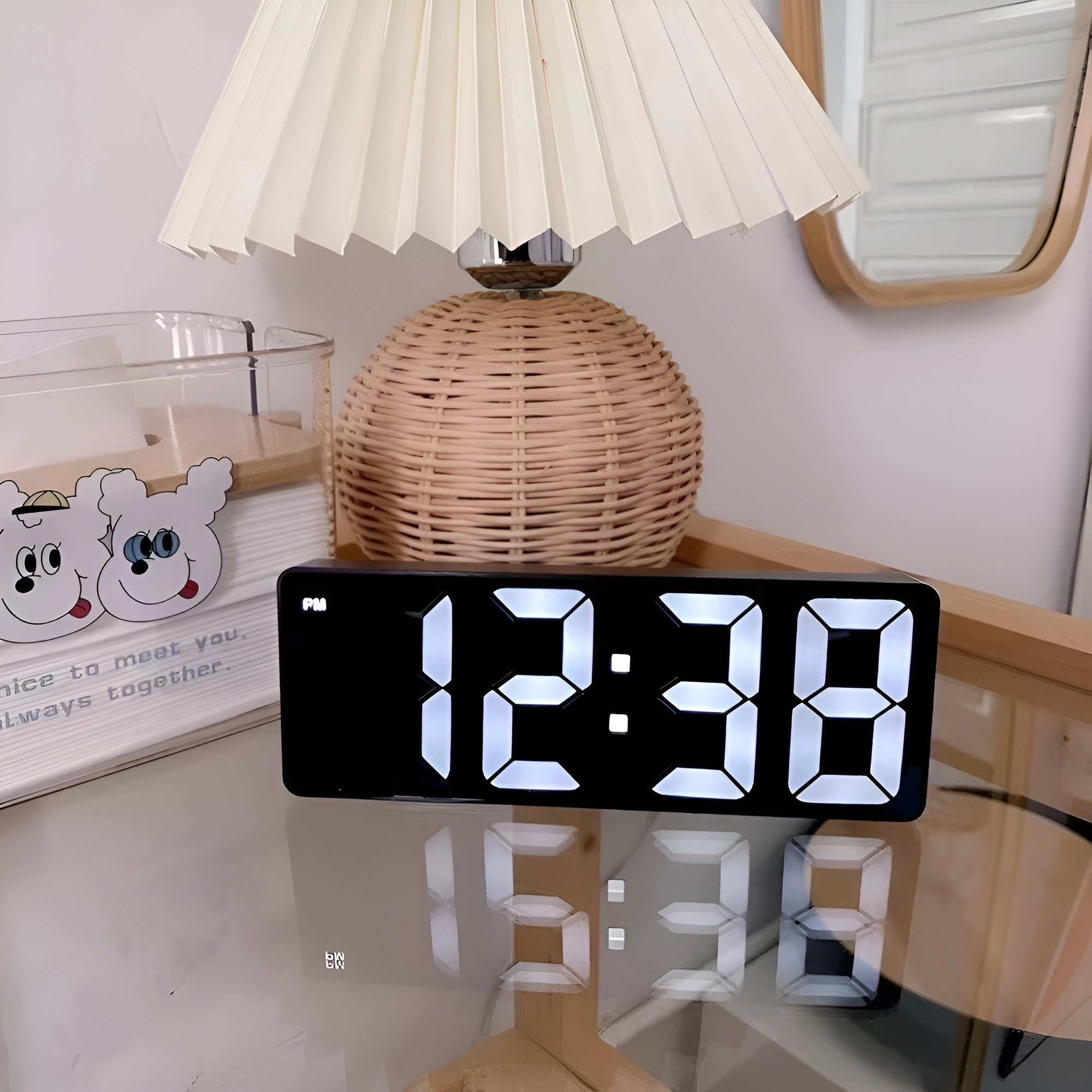 TimeLuxe - Digital LED Mirror Alarm Clock Modern Minimalist Design