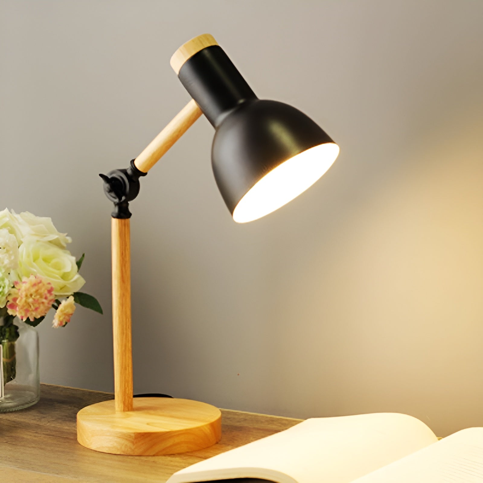 NordicaGlow β Nordic LED Wooden Desk Lamp with Adjustable Light