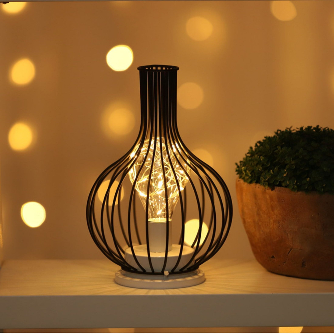 GlowCage – Wireless battery-operated LED table lamp with cage frame for ambient lighting