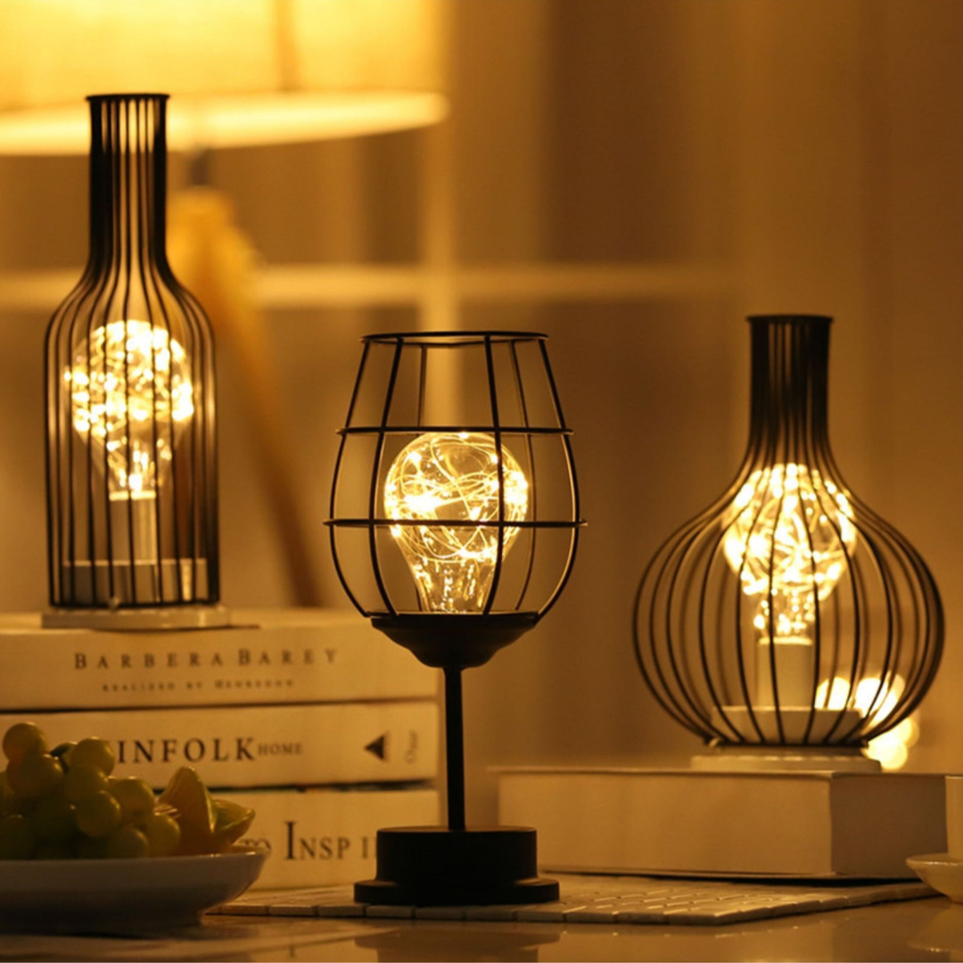 GlowCage – Wireless battery-operated LED table lamp with cage frame for ambient lighting
