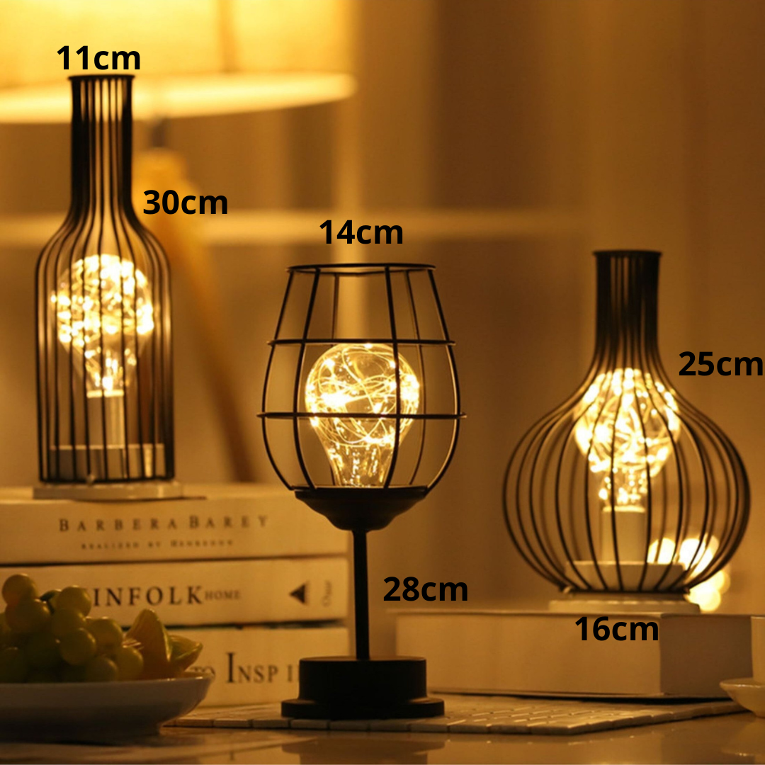 GlowCage – Wireless battery-operated LED table lamp with cage frame for ambient lighting