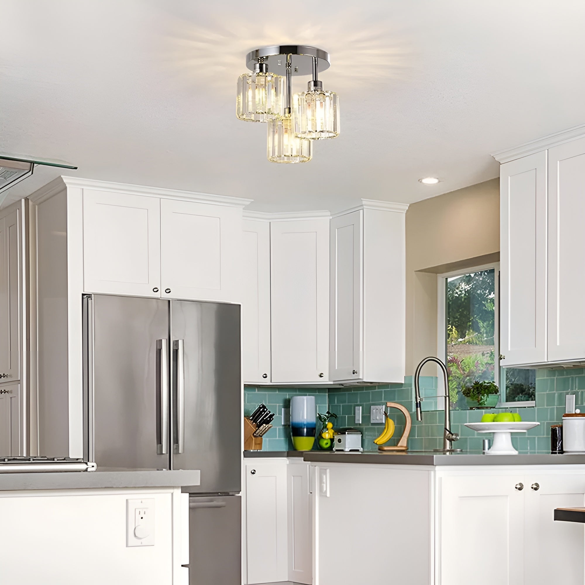 LustraGlow – Crystal Ceiling Light Modern Semi Flush Fixture for Bedroom or Hallway Lighting