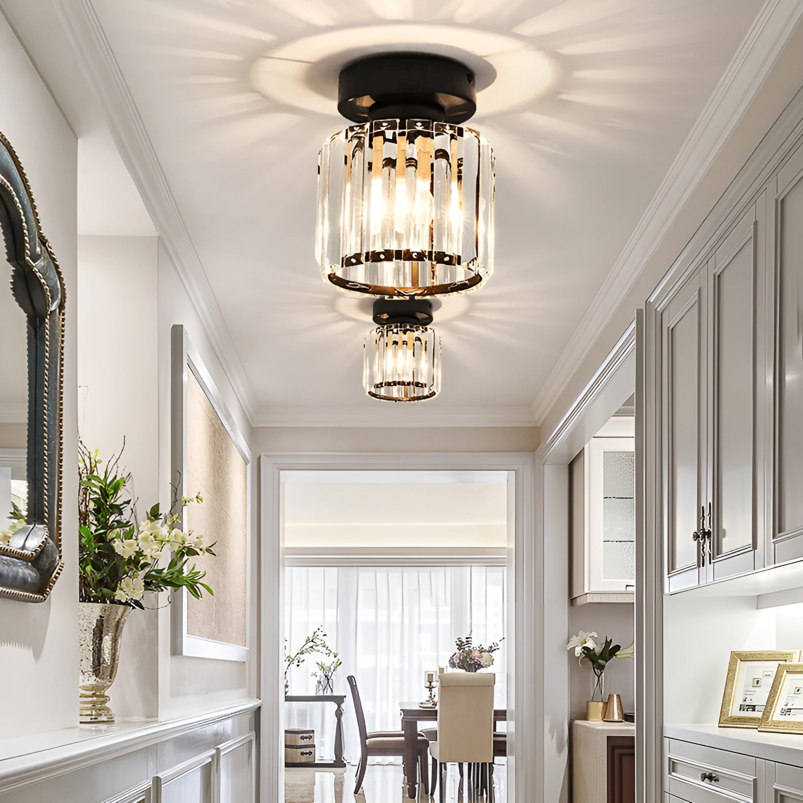 LustraLuxe – Modern Black Crystal Flush Mount Ceiling Light for Hallways