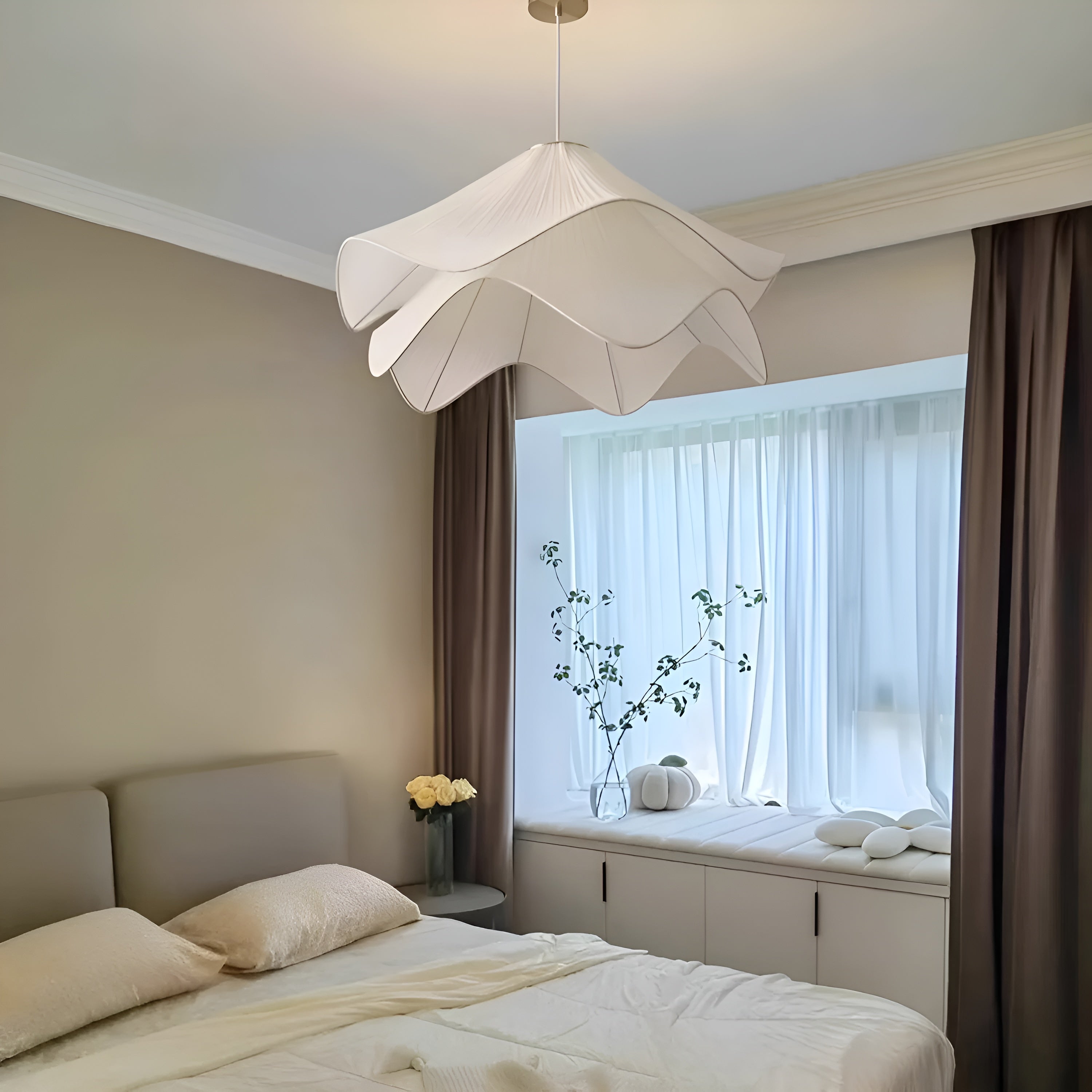 Serentis – Fabric Pendant Lamp Minimalist Modern Adjustable Hanging Light for Bedroom Dining Room or Living Room