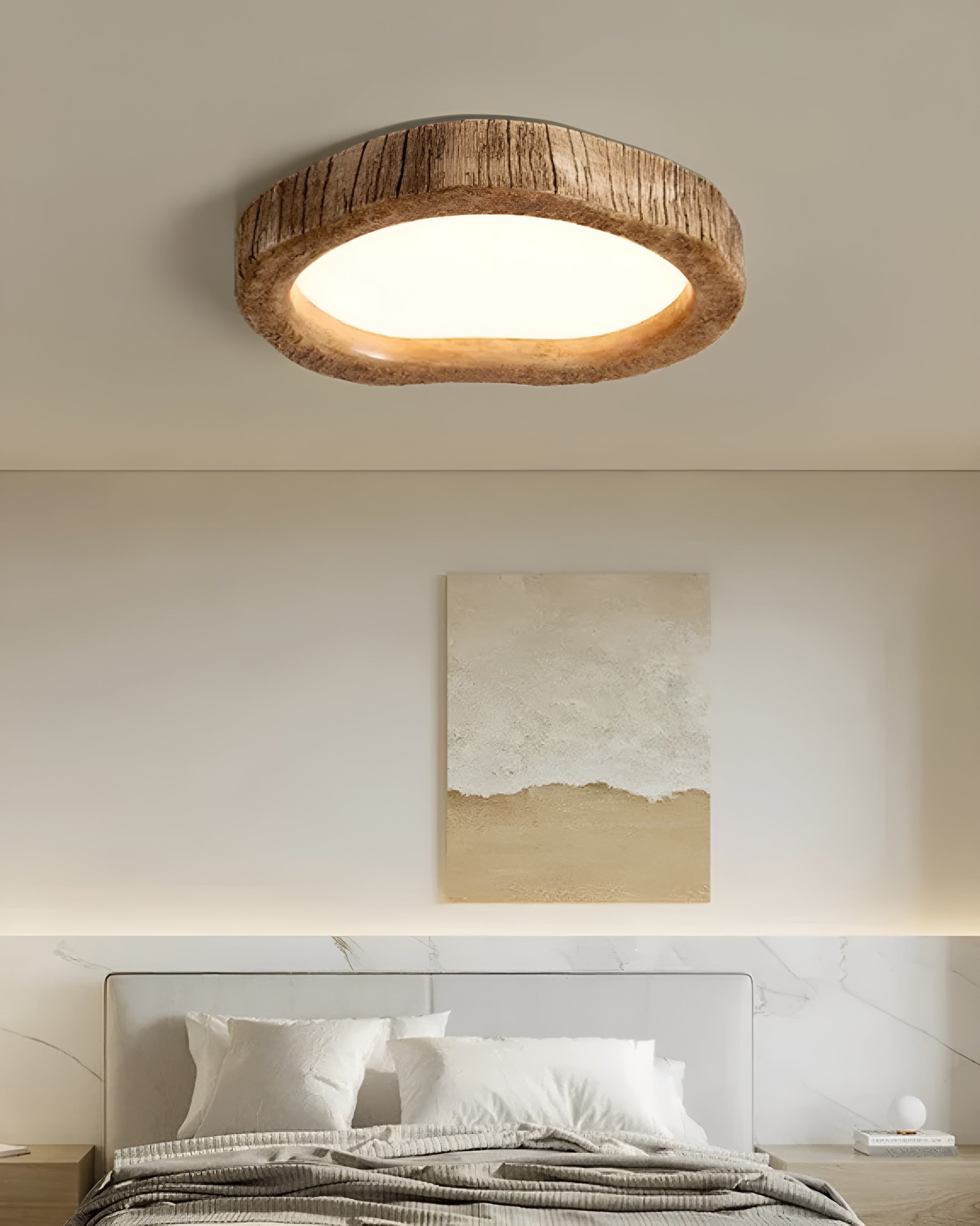 HaloWood – Rustic Modern Wooden Ceiling Light with Warm LED Glow
