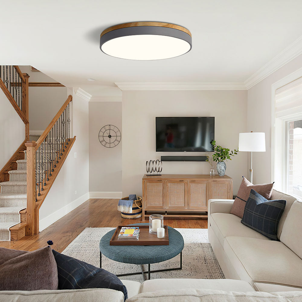 AlumaWood – Round Flush Ceiling Wooden Light with Modern LED Natural Wood Fixture