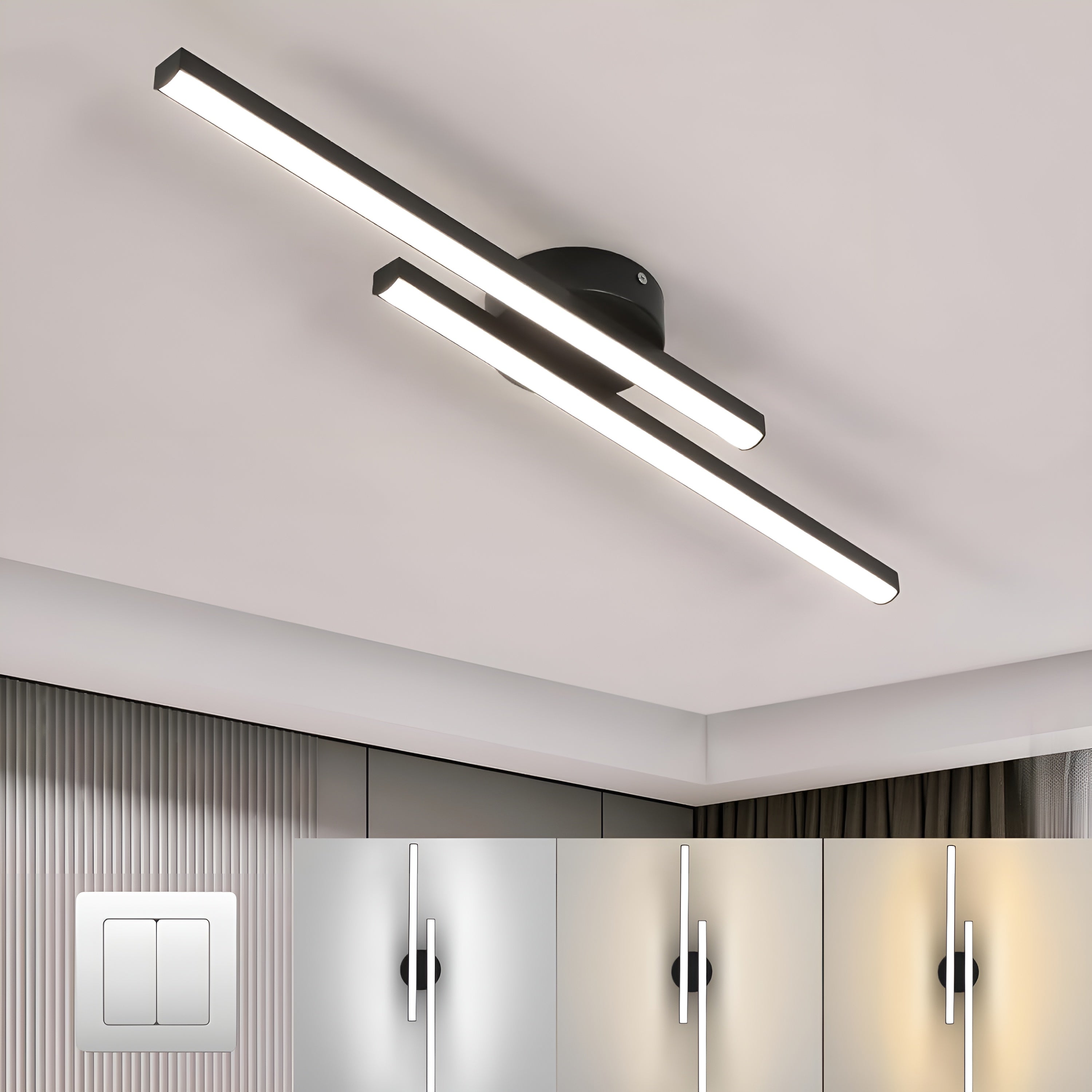 LumaLine – Modern Aluminium LED Strip Ceiling Light, Minimalist Semi Flush Fixture