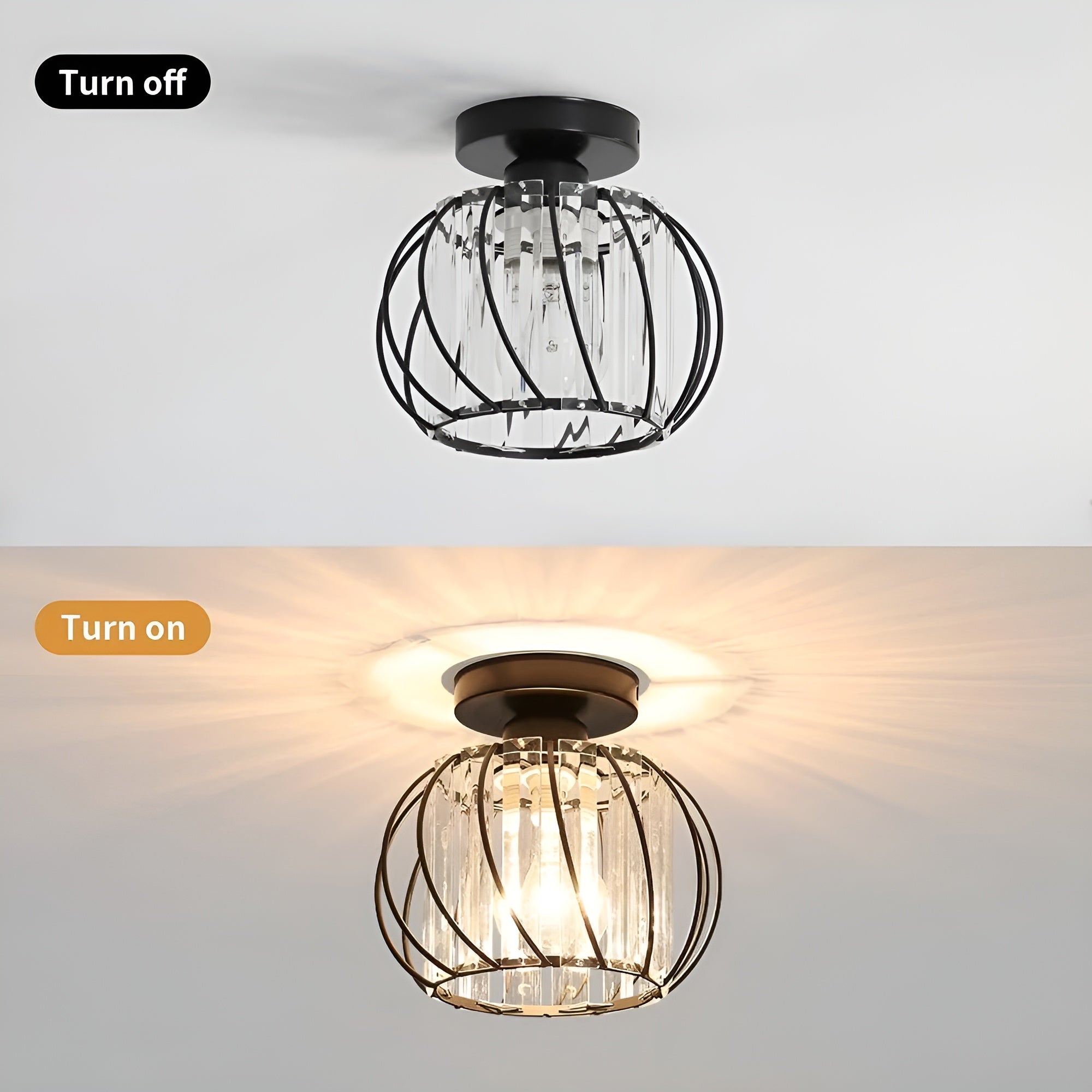SkynLume – Nordic Flush Mount Glass and Iron Ceiling Light