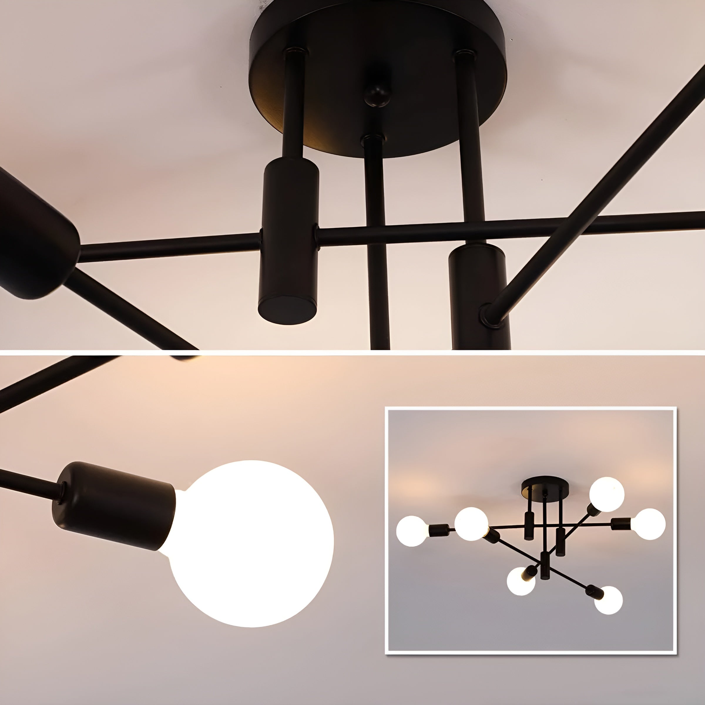 NoirLux – Nordic Ceiling Light Matte Black Modern Fixture for Dining Bedroom or Living Room
