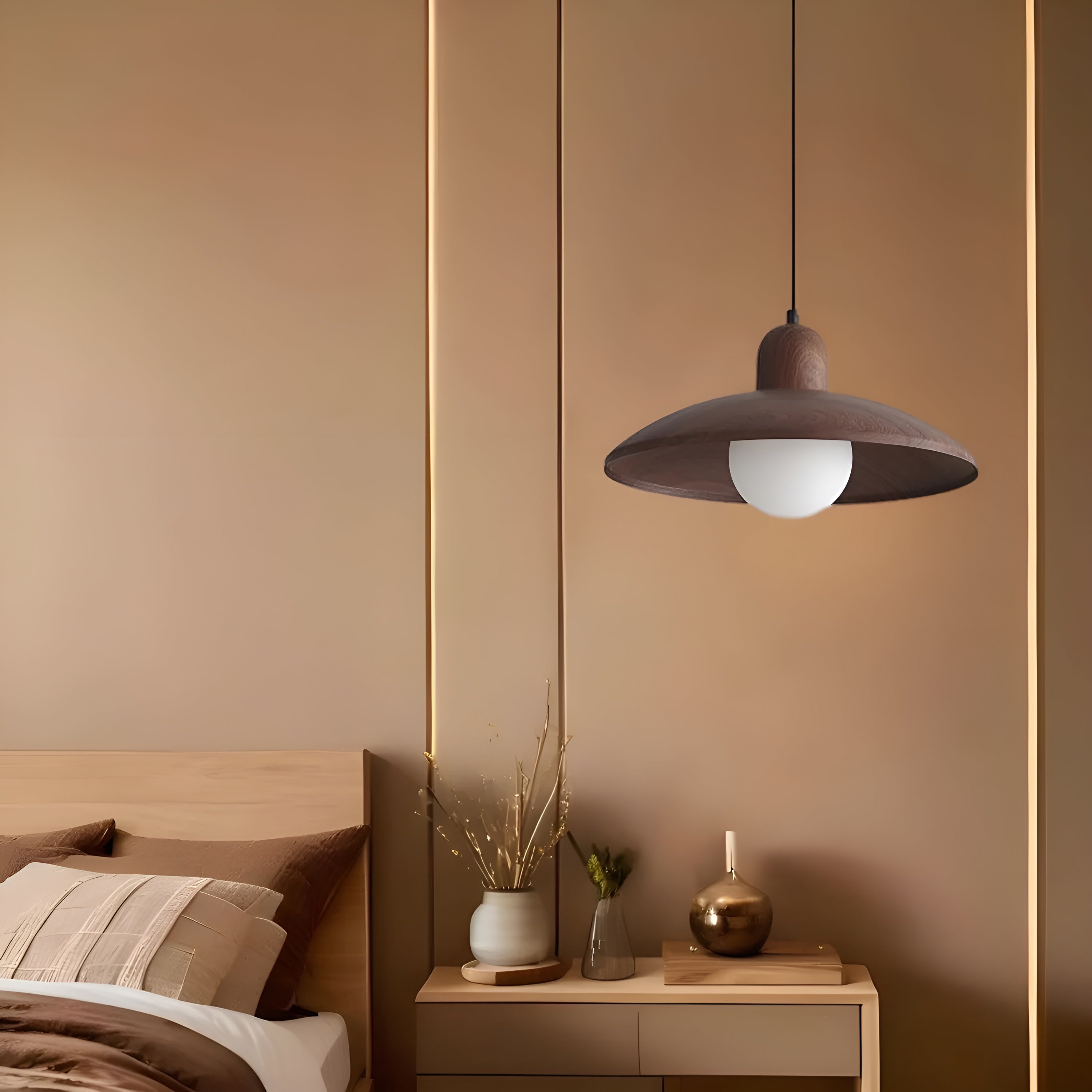 Zenora – Japanese Wabi-Sabi Walnut Ceiling Lamp for Peaceful Modern Interiors