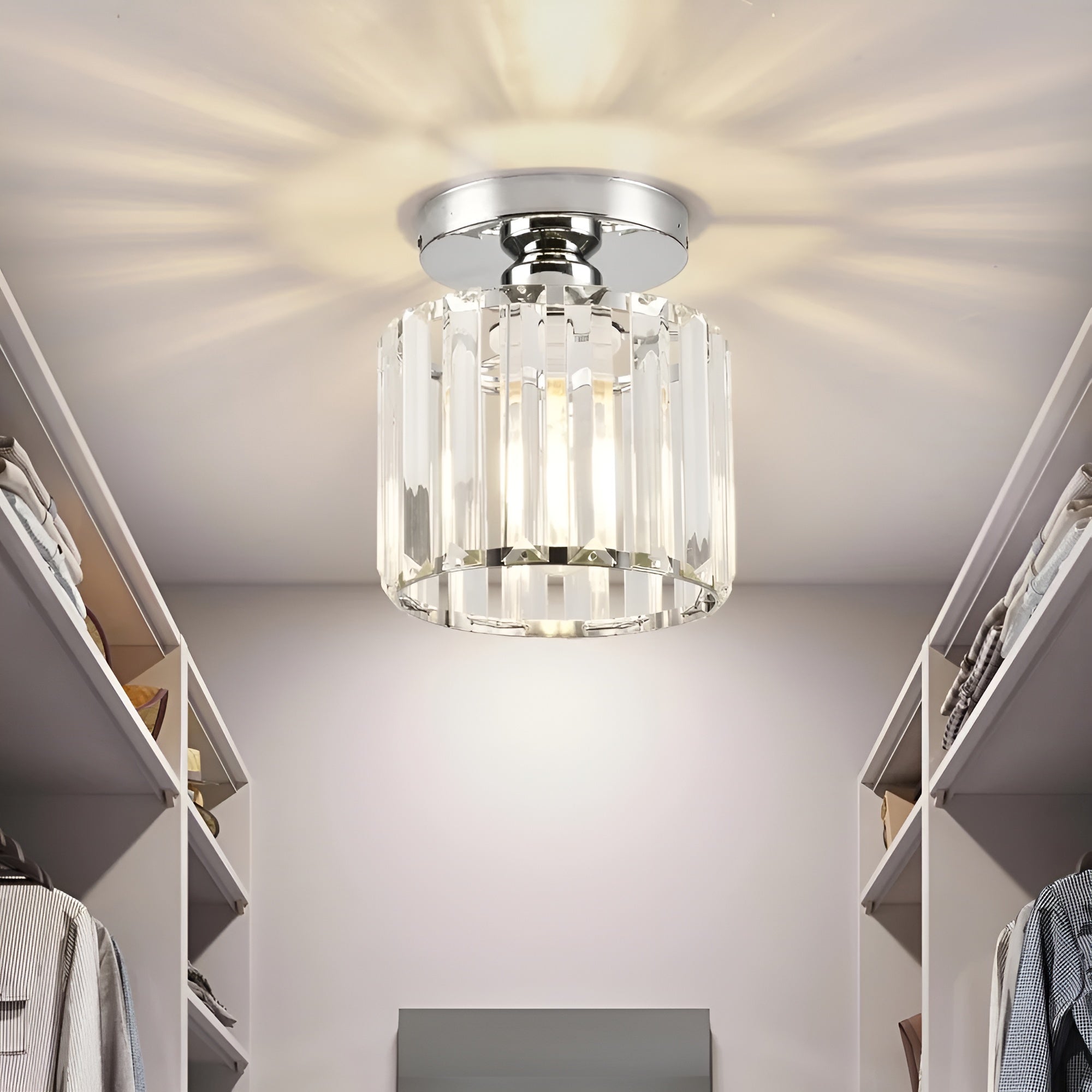 LustraLuxe – Modern Black Crystal Flush Mount Ceiling Light for Hallways