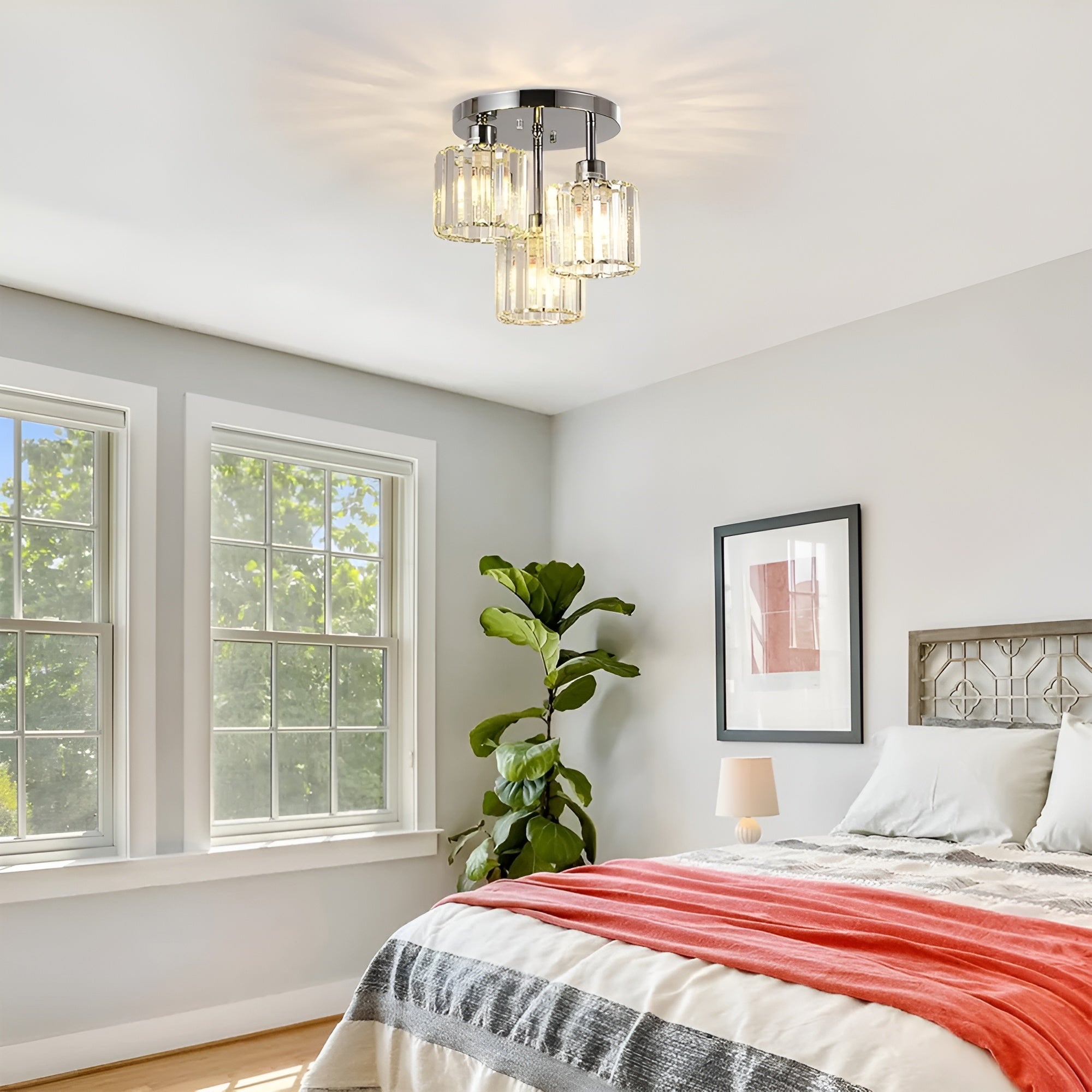 LustraGlow – Crystal Ceiling Light Modern Semi Flush Fixture for Bedroom or Hallway Lighting