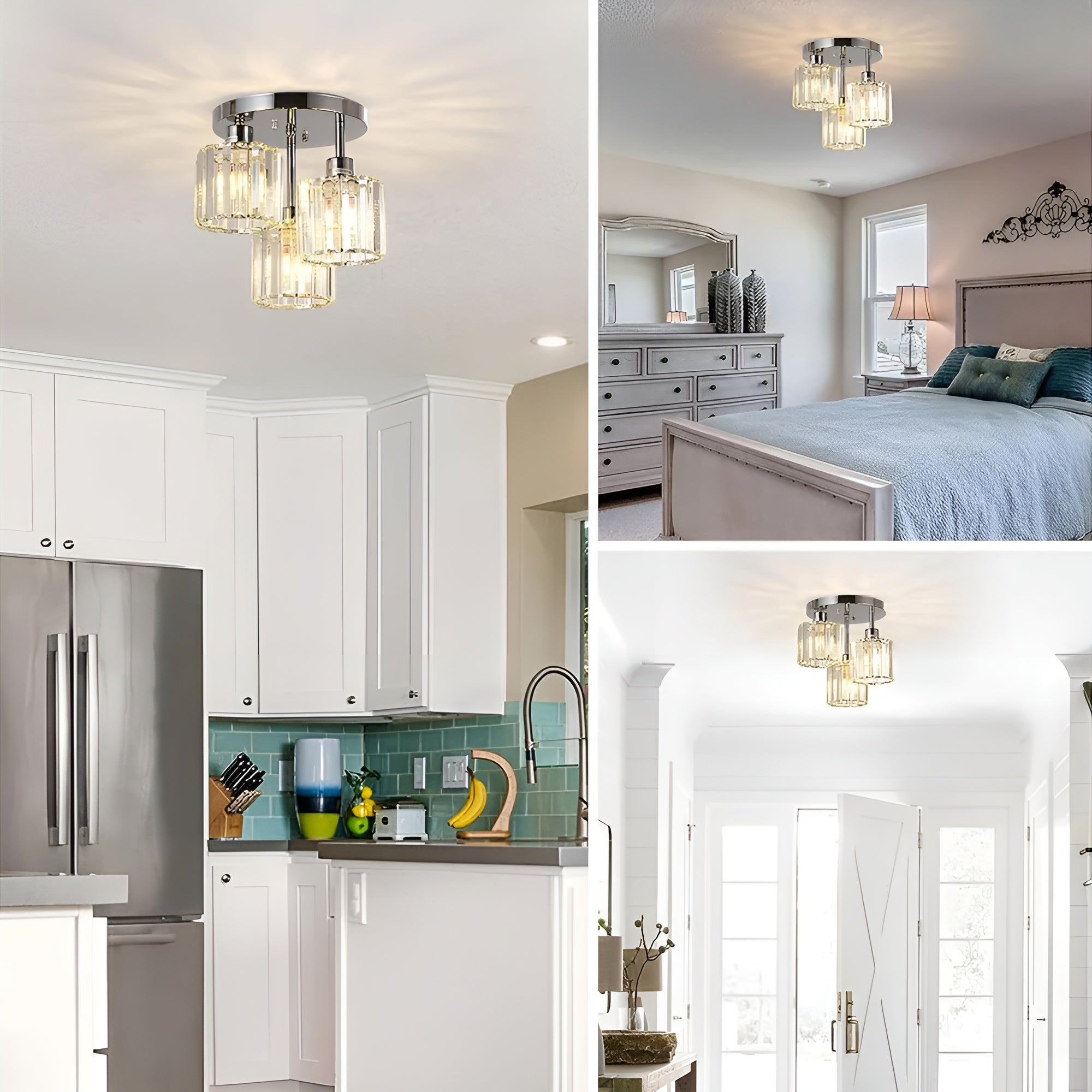 LustraGlow – Crystal Ceiling Light Modern Semi Flush Fixture for Bedroom or Hallway Lighting
