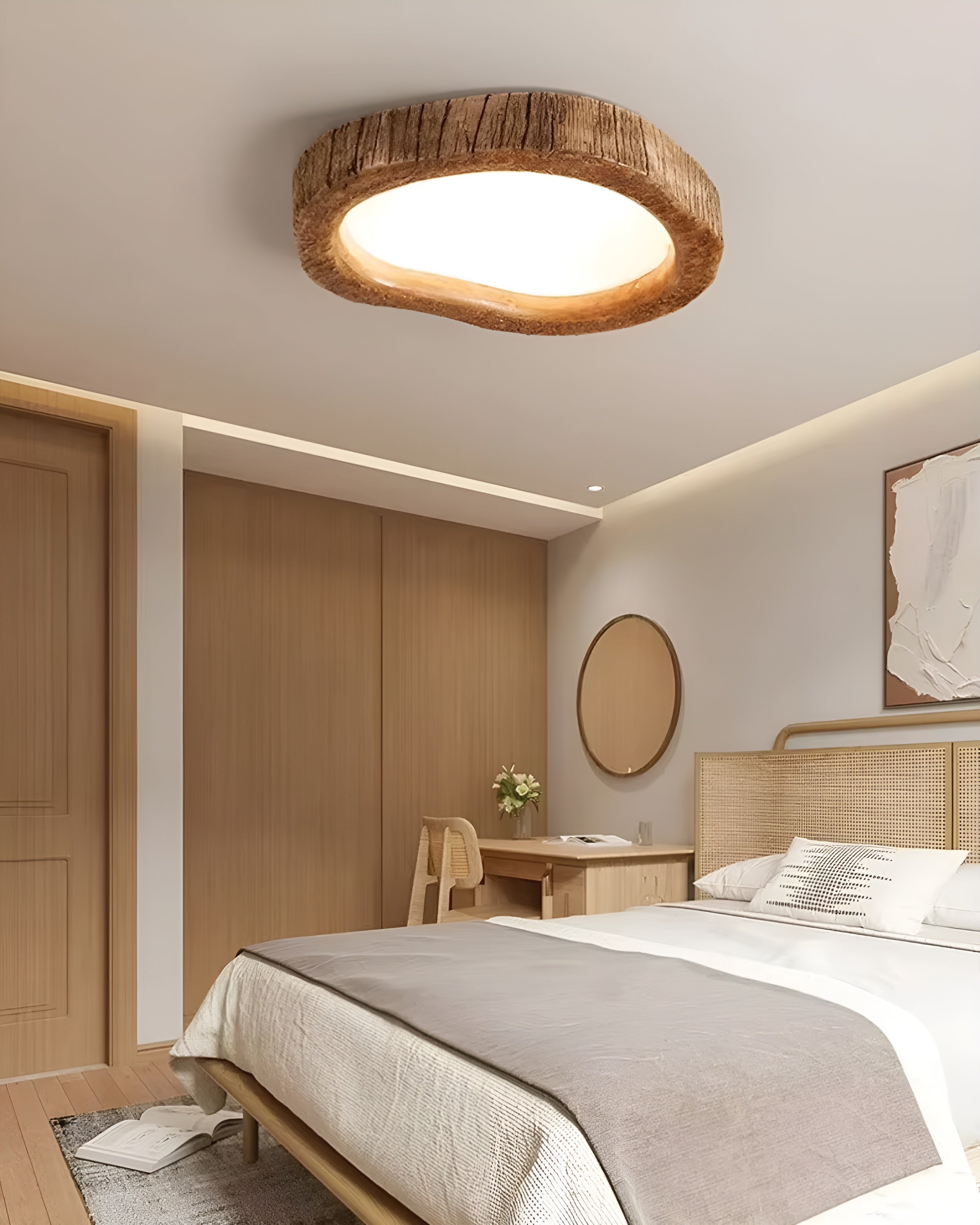 HaloWood – Rustic Modern Wooden Ceiling Light with Warm LED Glow