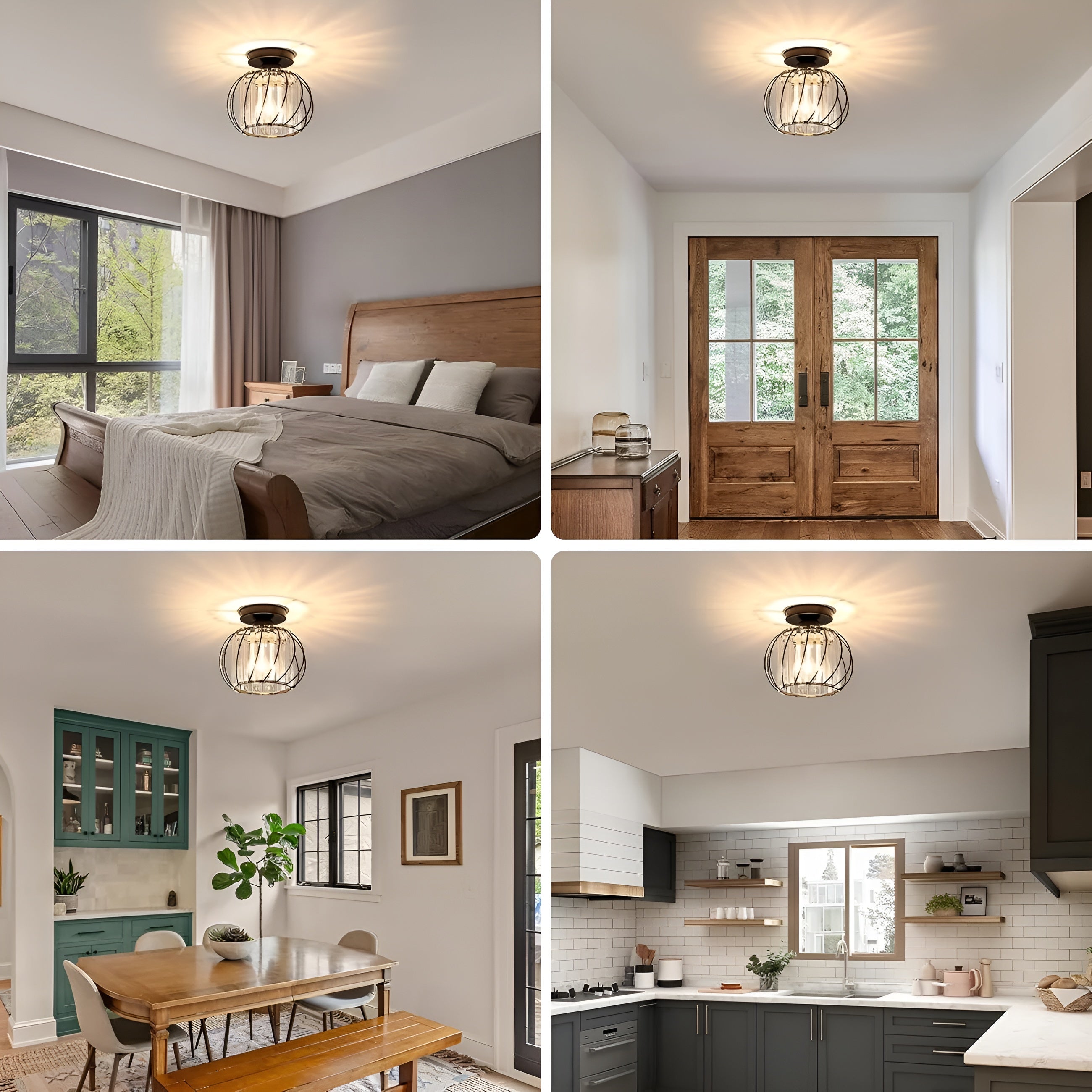 SkynLume – Nordic Flush Mount Glass and Iron Ceiling Light