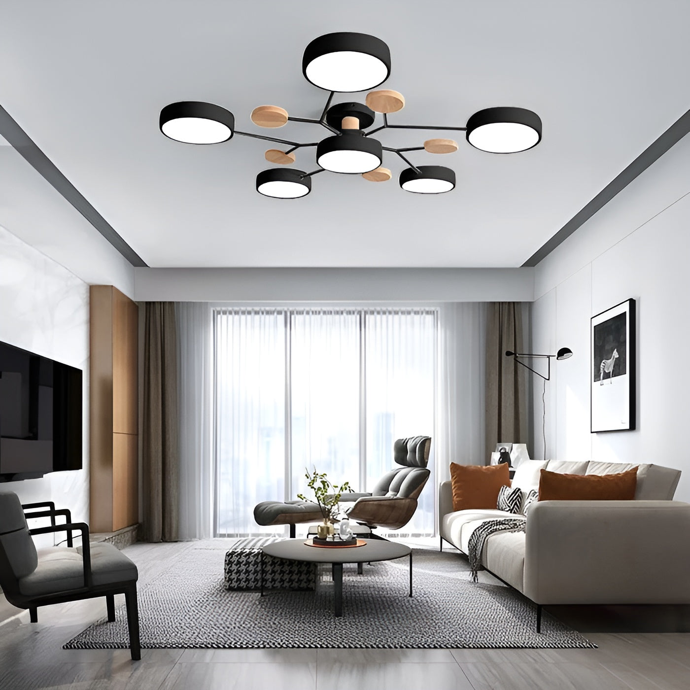 CircaGlow – Contemporary Round Iron LED Semi-Flush Chandelier with Modern Ceiling Light