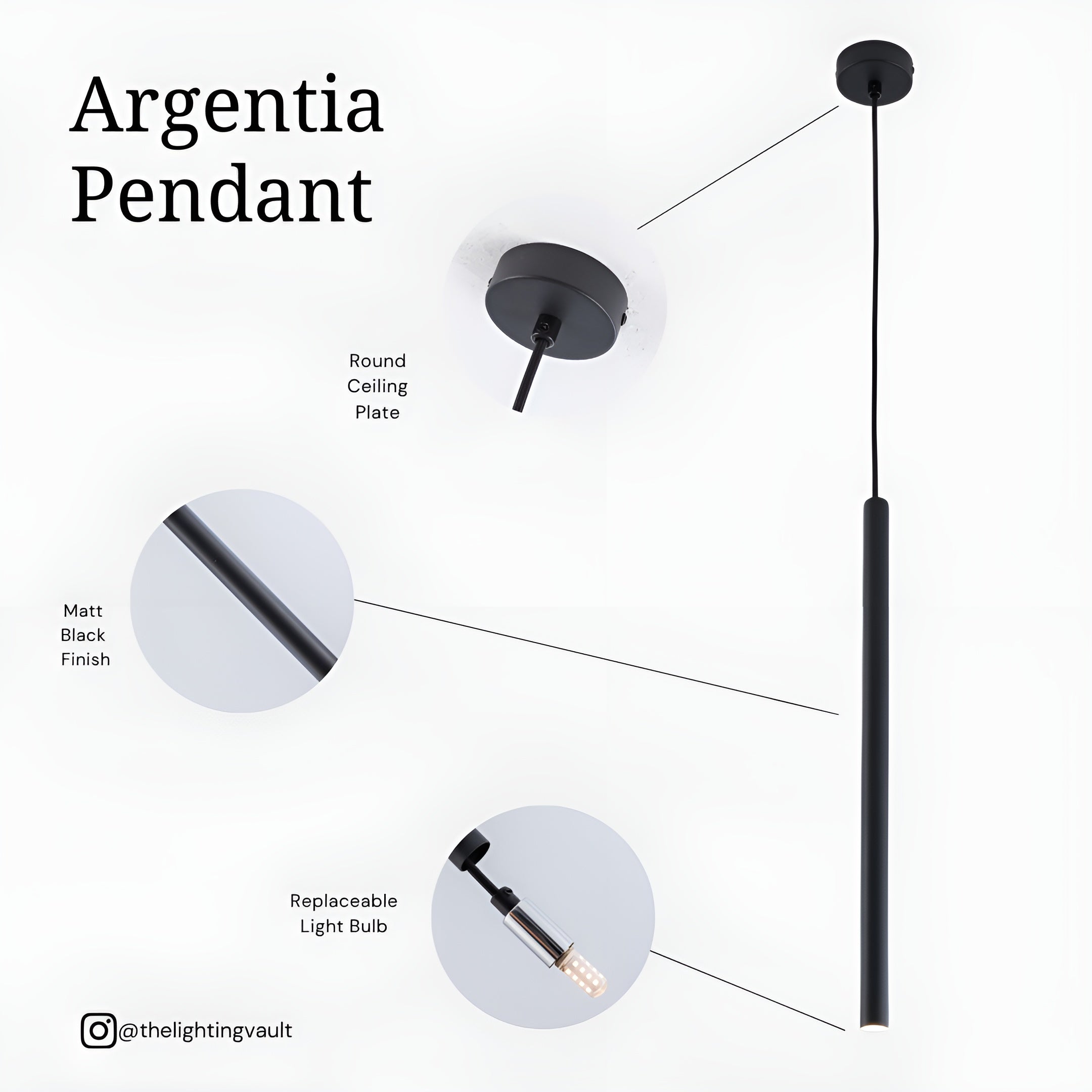 Lumeva – Argentia Single Tube Pendant Light Matte Black Modern Ceiling Lamp