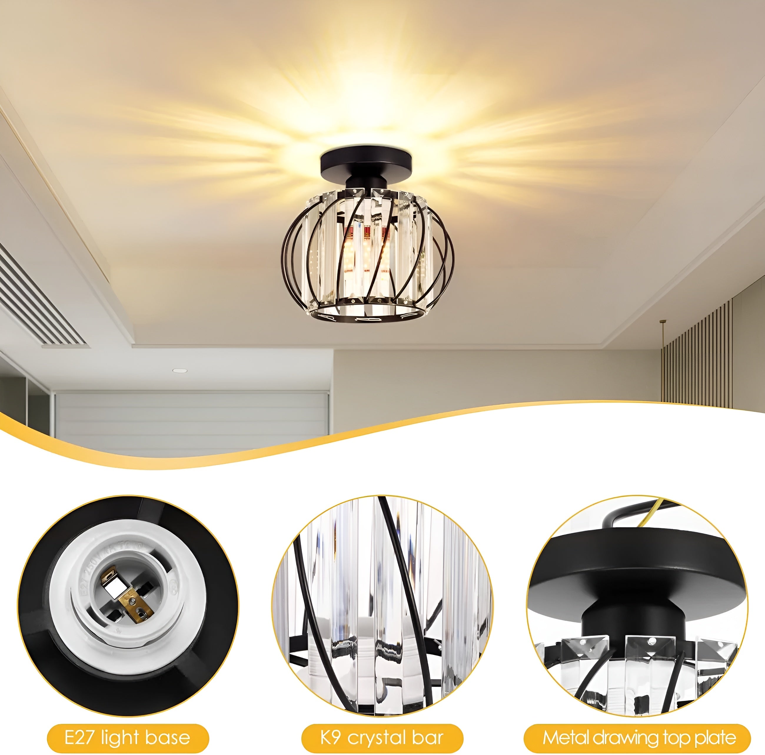 SkynLume – Nordic Flush Mount Glass and Iron Ceiling Light