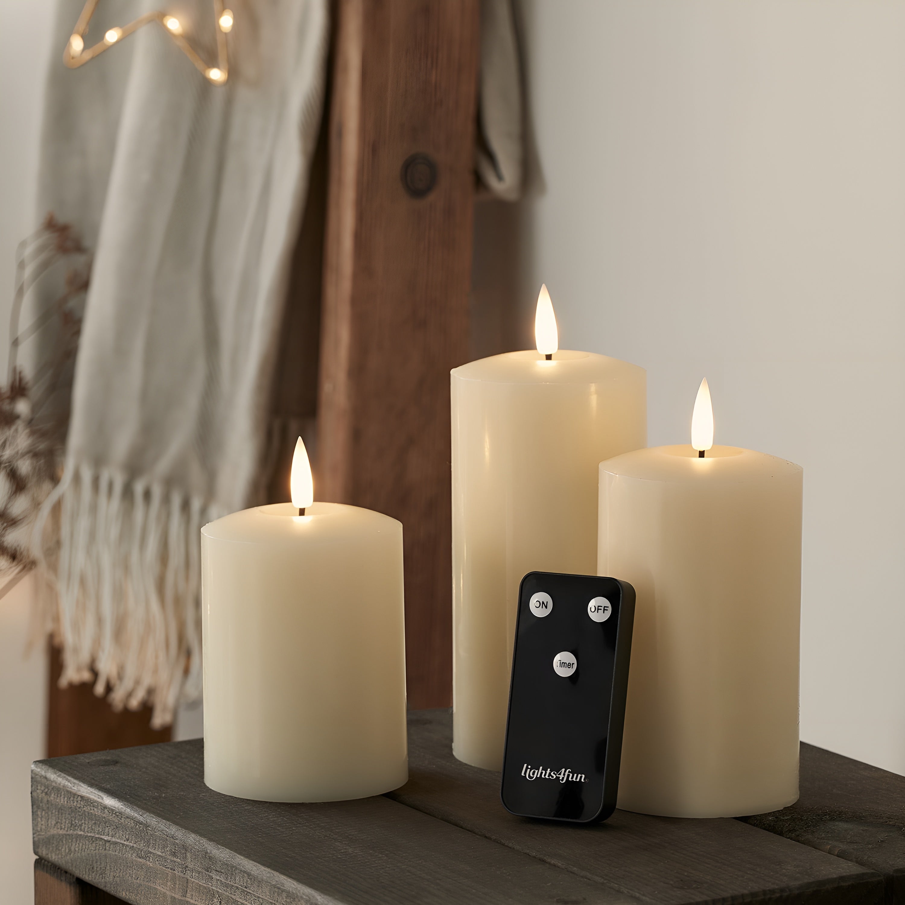 GlowLume – Ivory LED Pillar Candle Trio with Remote Control