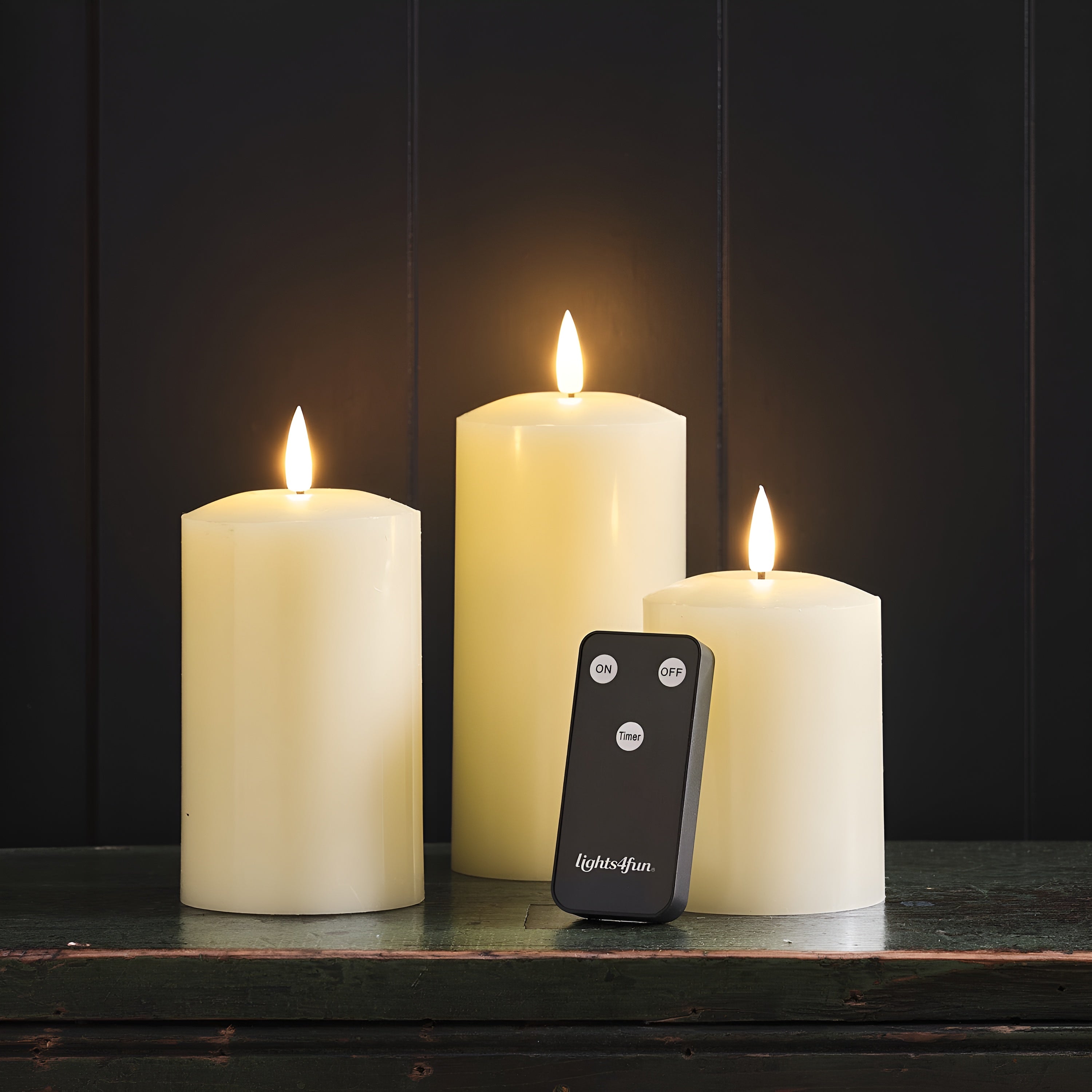 GlowLume – Ivory LED Pillar Candle Trio with Remote Control