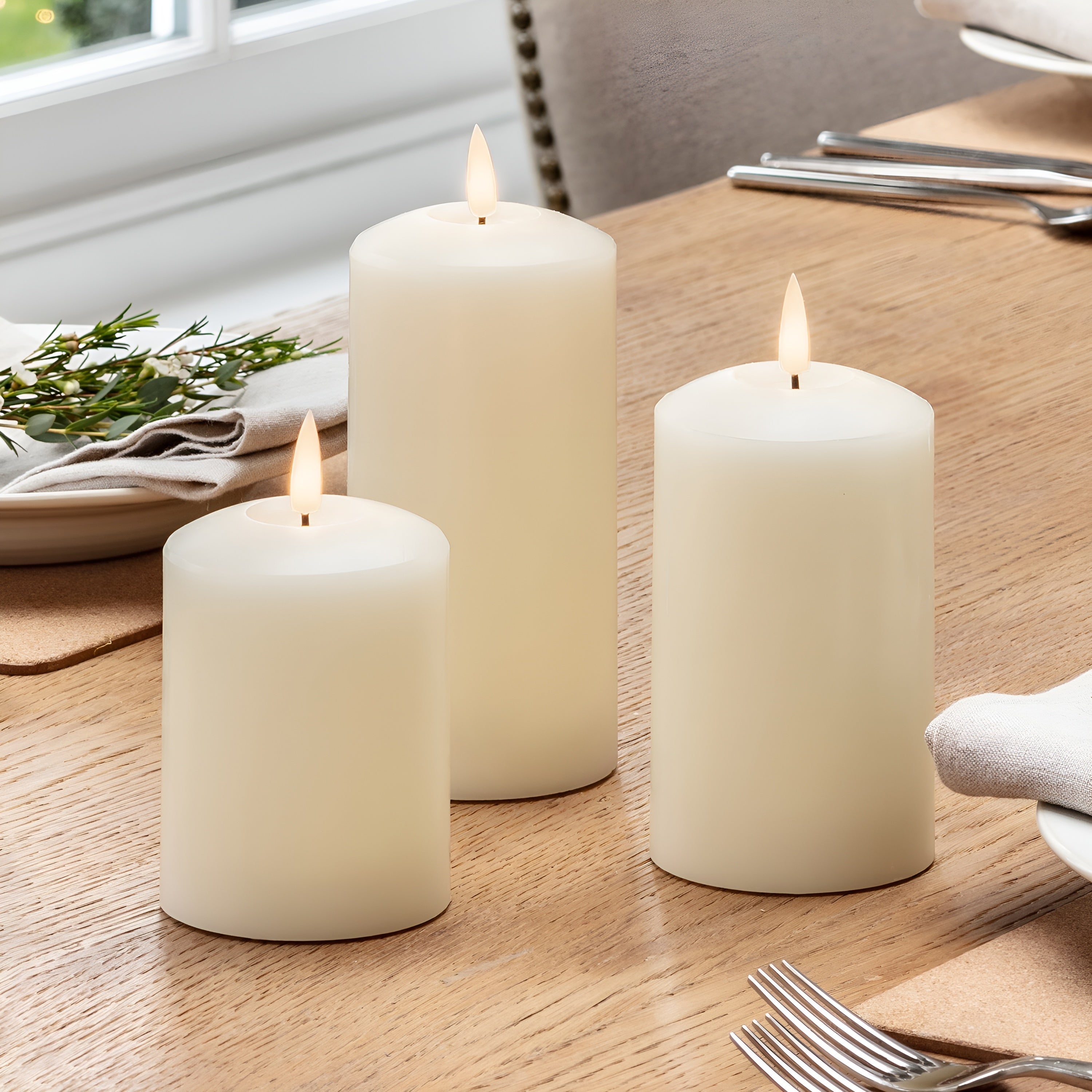 GlowLume – Ivory LED Pillar Candle Trio with Remote Control