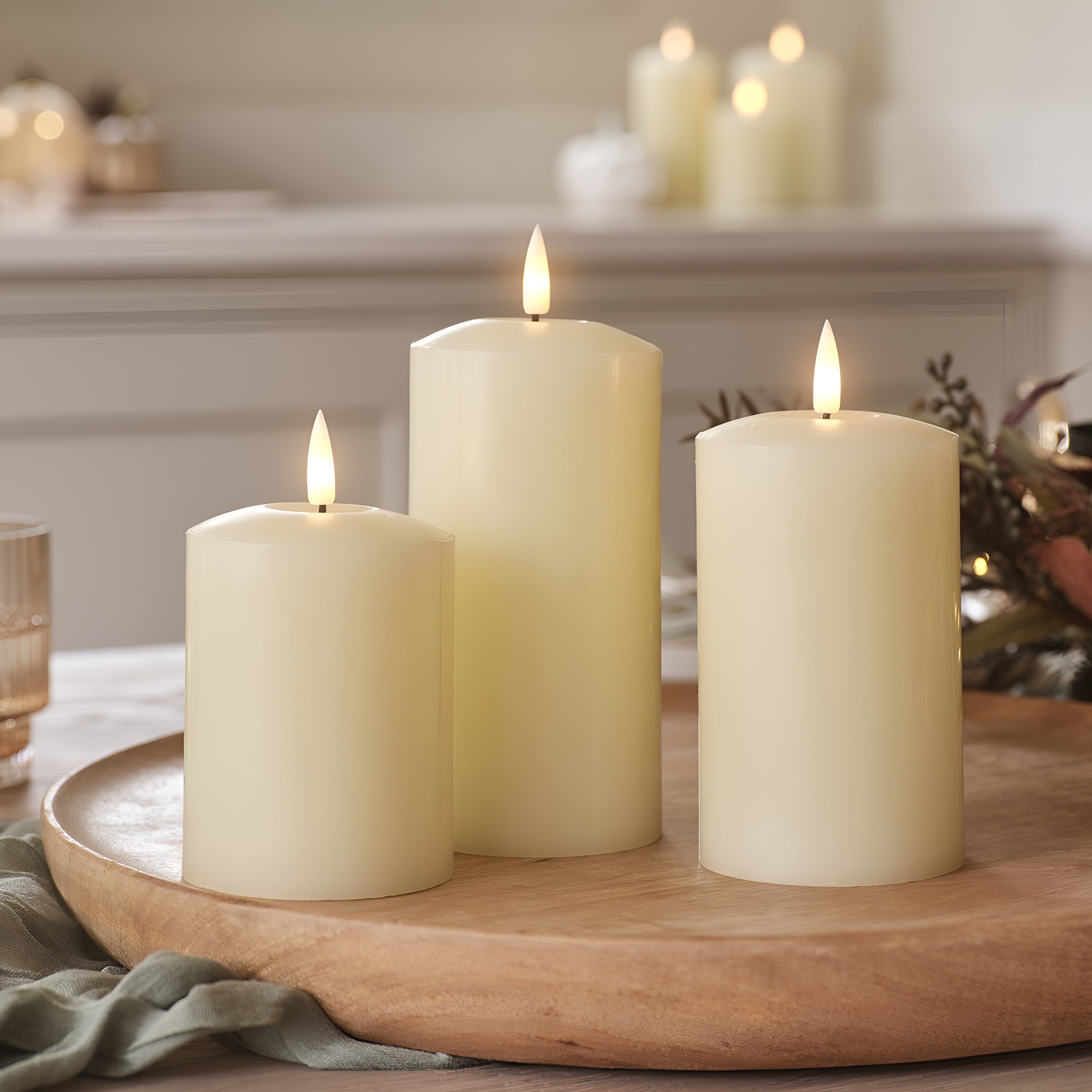 GlowLume – Ivory LED Pillar Candle Trio with Remote Control