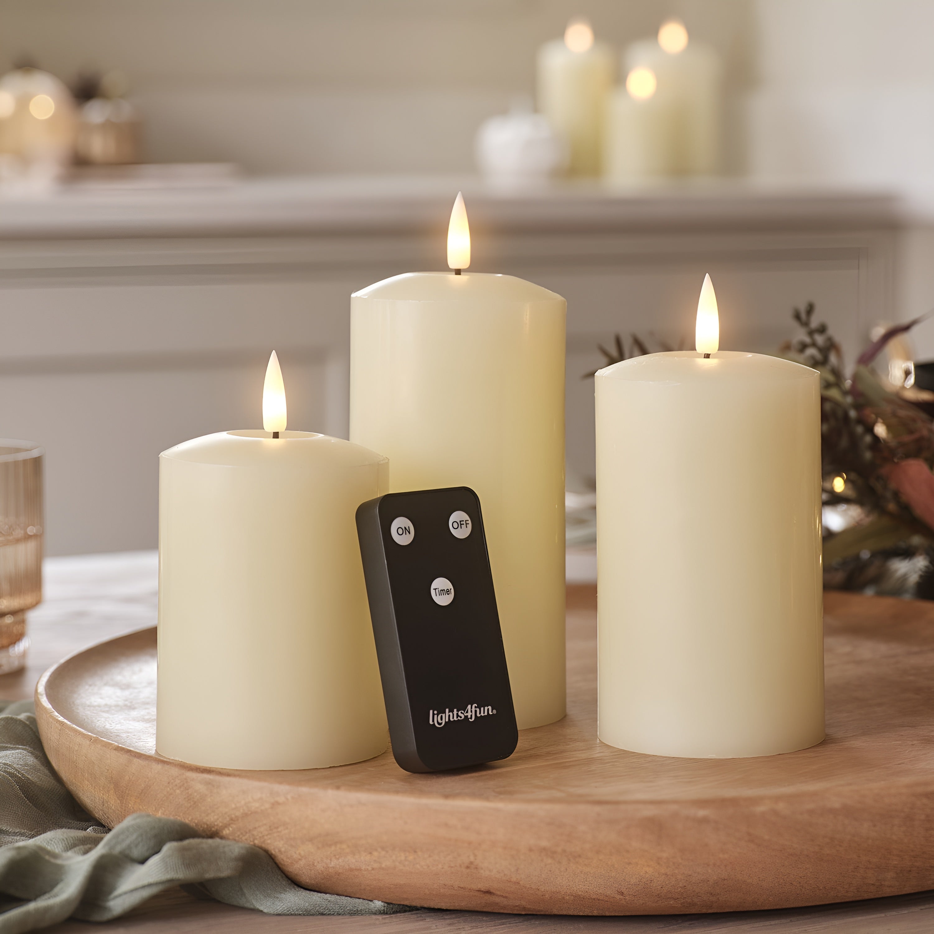 GlowLume – Ivory LED Pillar Candle Trio with Remote Control