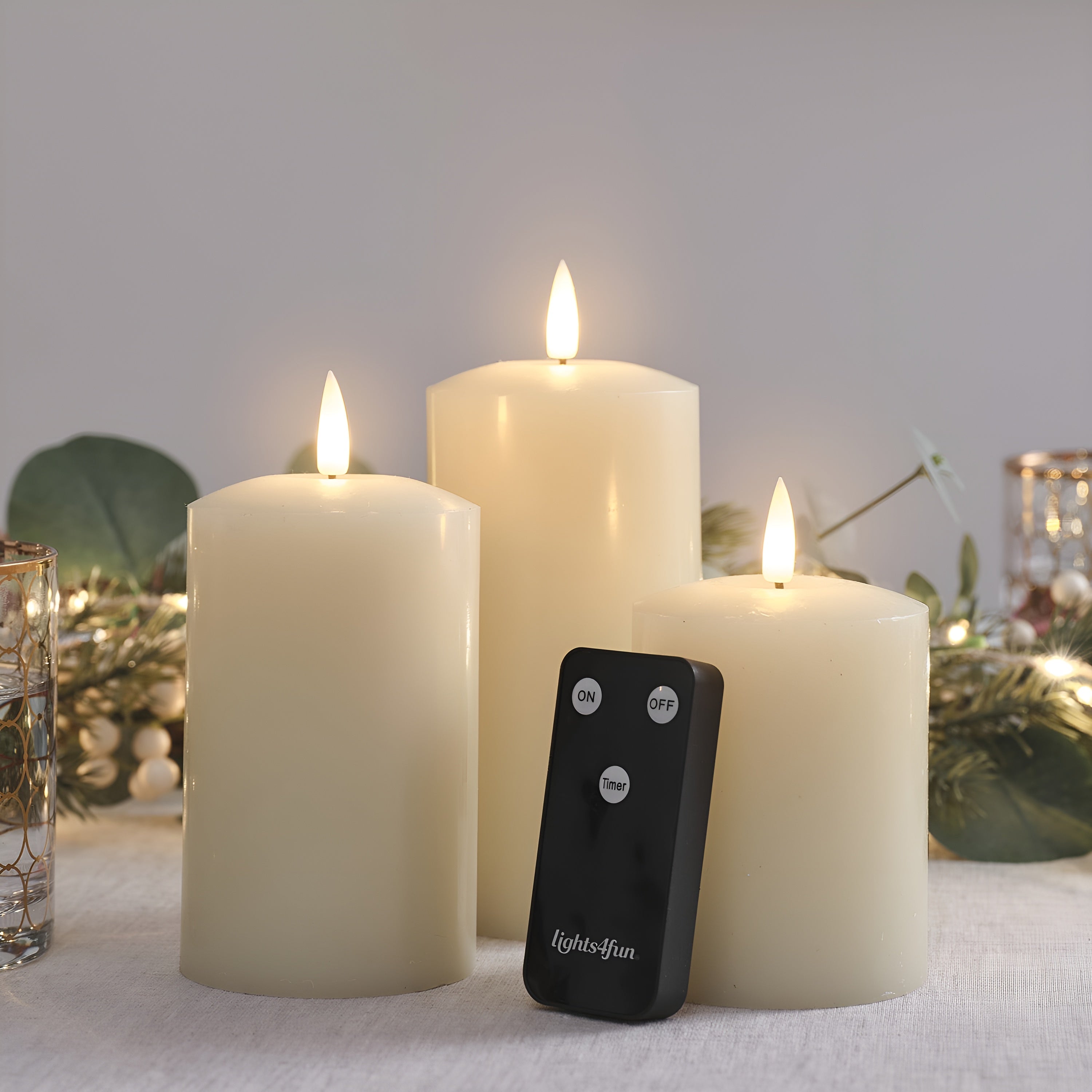 GlowLume – Ivory LED Pillar Candle Trio with Remote Control
