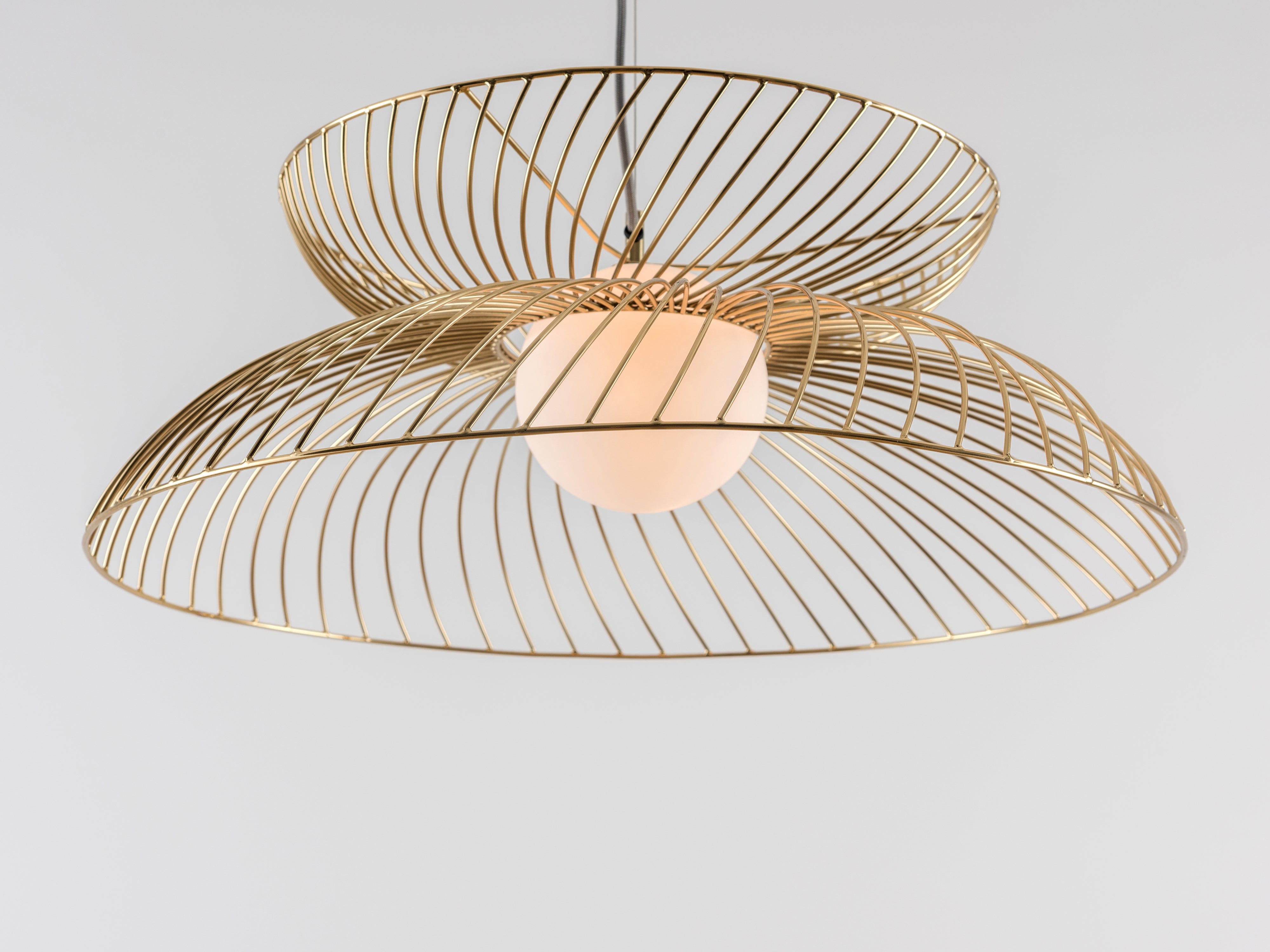 AureloCage – Brass Cage Ceiling Light with Opal Glass Shade
