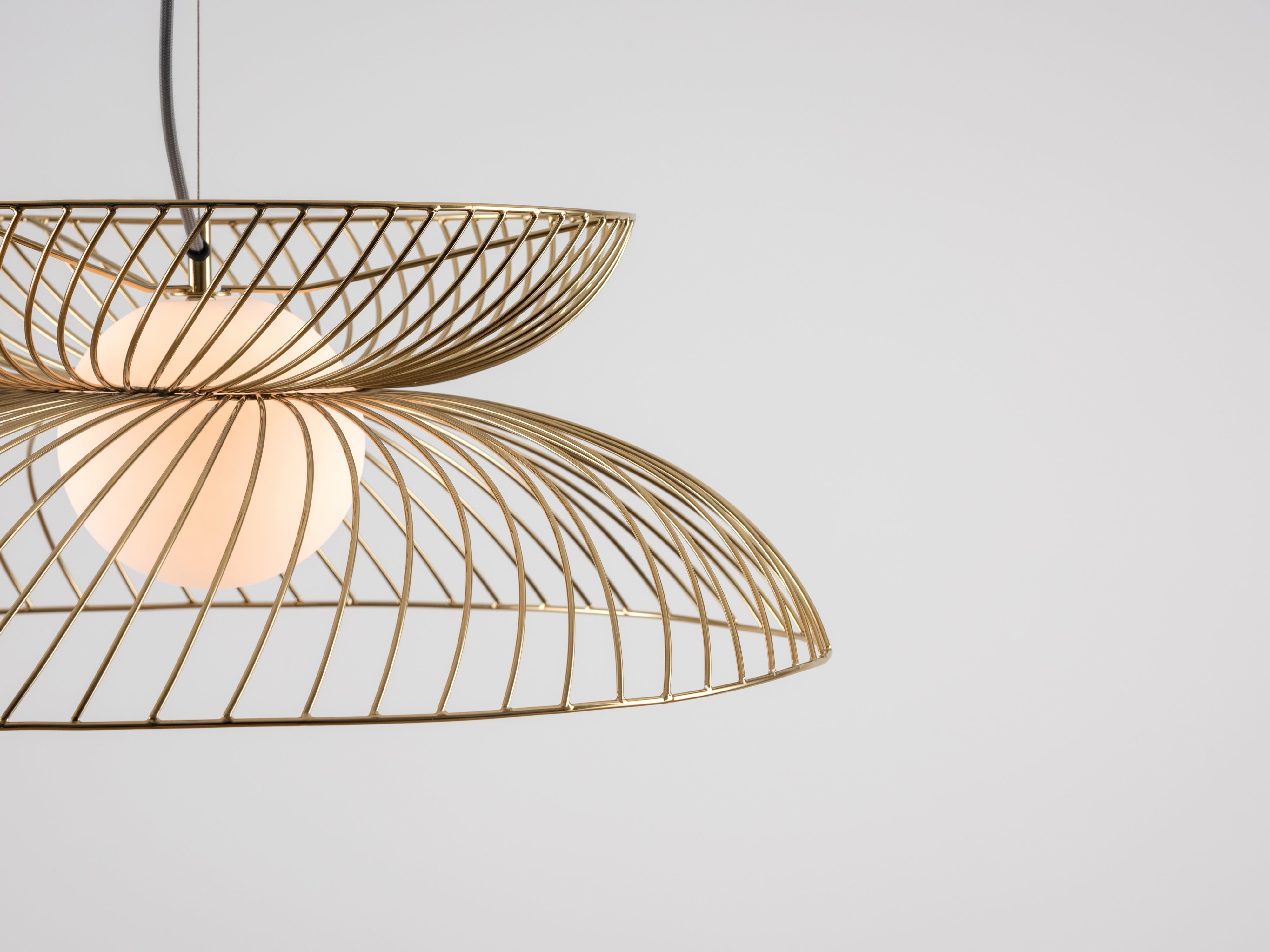 AureloCage – Brass Cage Ceiling Light with Opal Glass Shade
