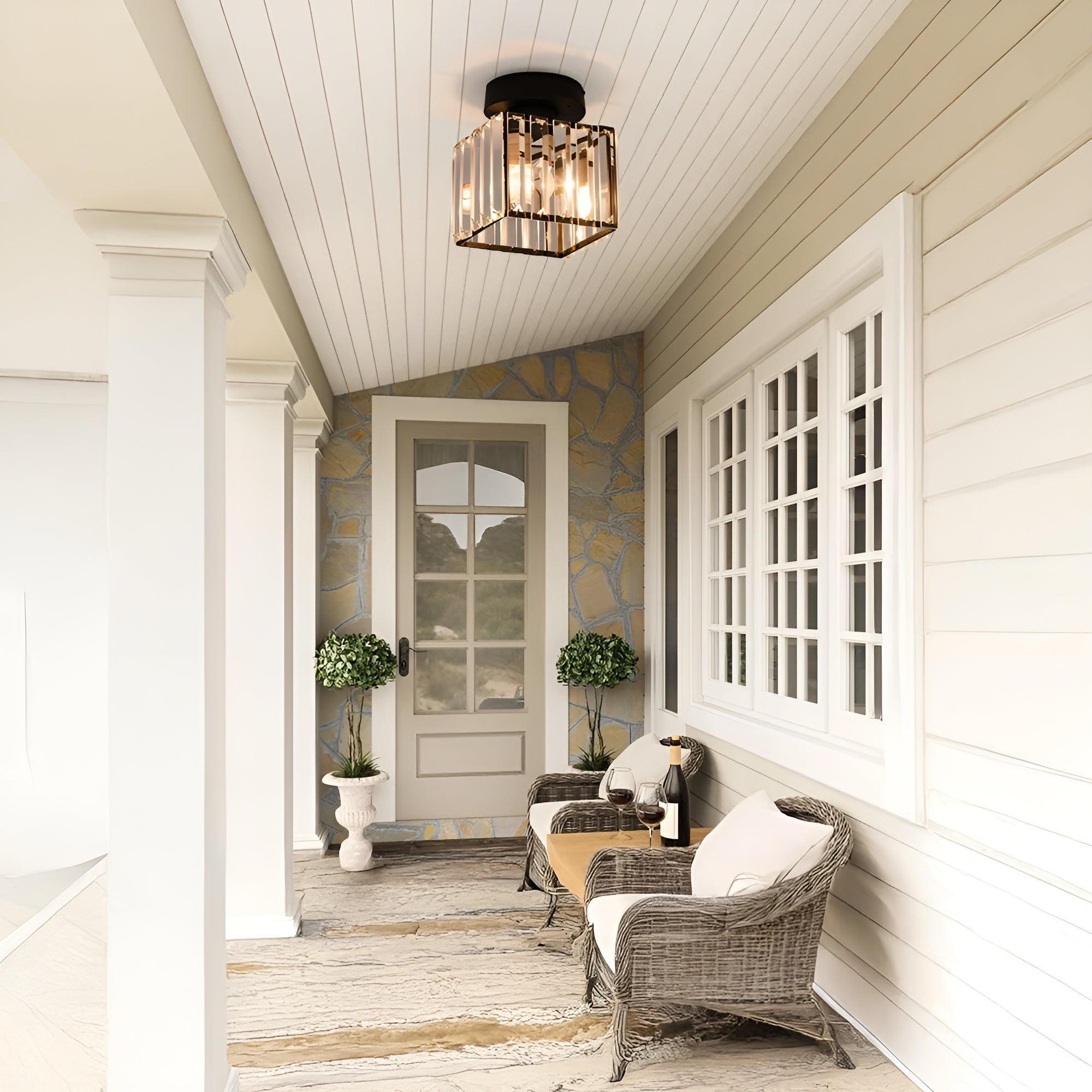 LustraLuxe – Modern Black Crystal Flush Mount Ceiling Light for Hallways
