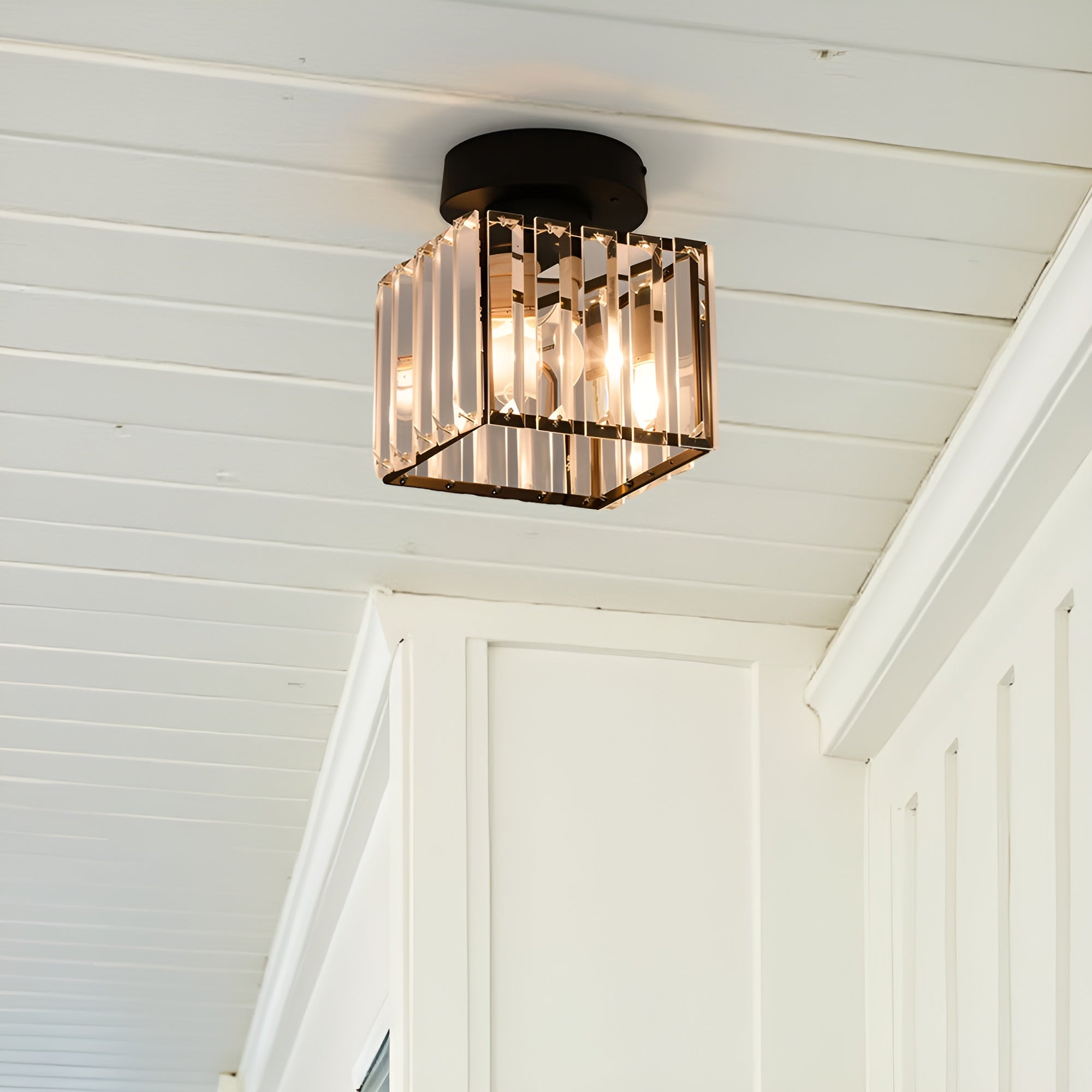LustraLuxe – Modern Black Crystal Flush Mount Ceiling Light for Hallways