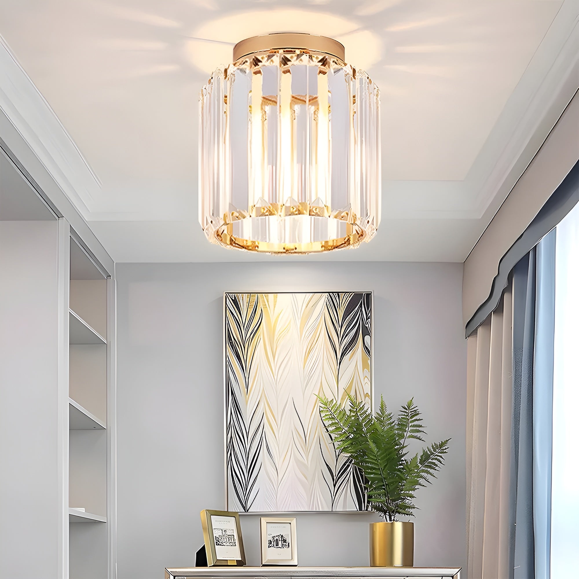 LustraLuxe – Modern Black Crystal Flush Mount Ceiling Light for Hallways