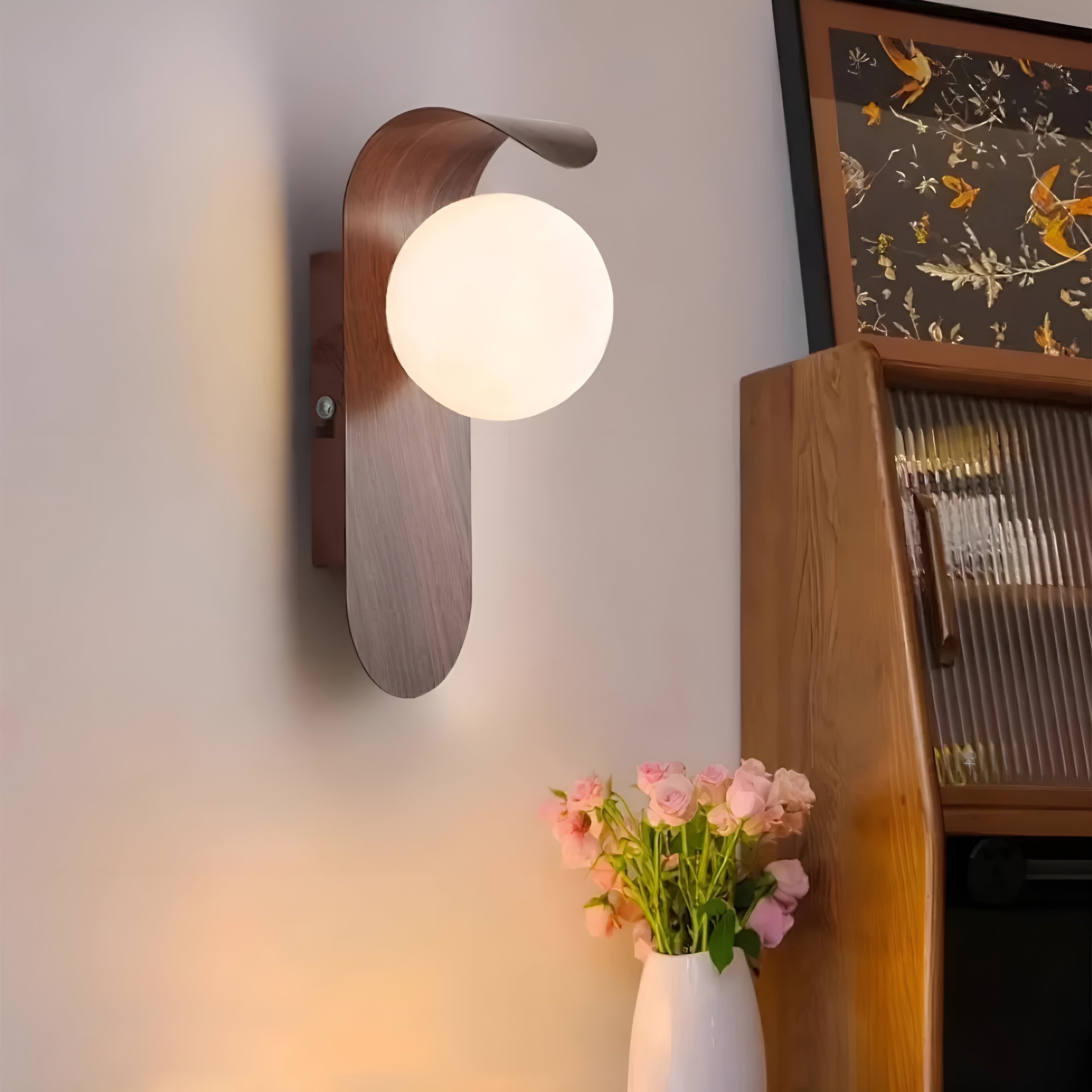 Lunora – Nordic LED Carlyle Wall Lamp with Frosted Globe & Wood Finish