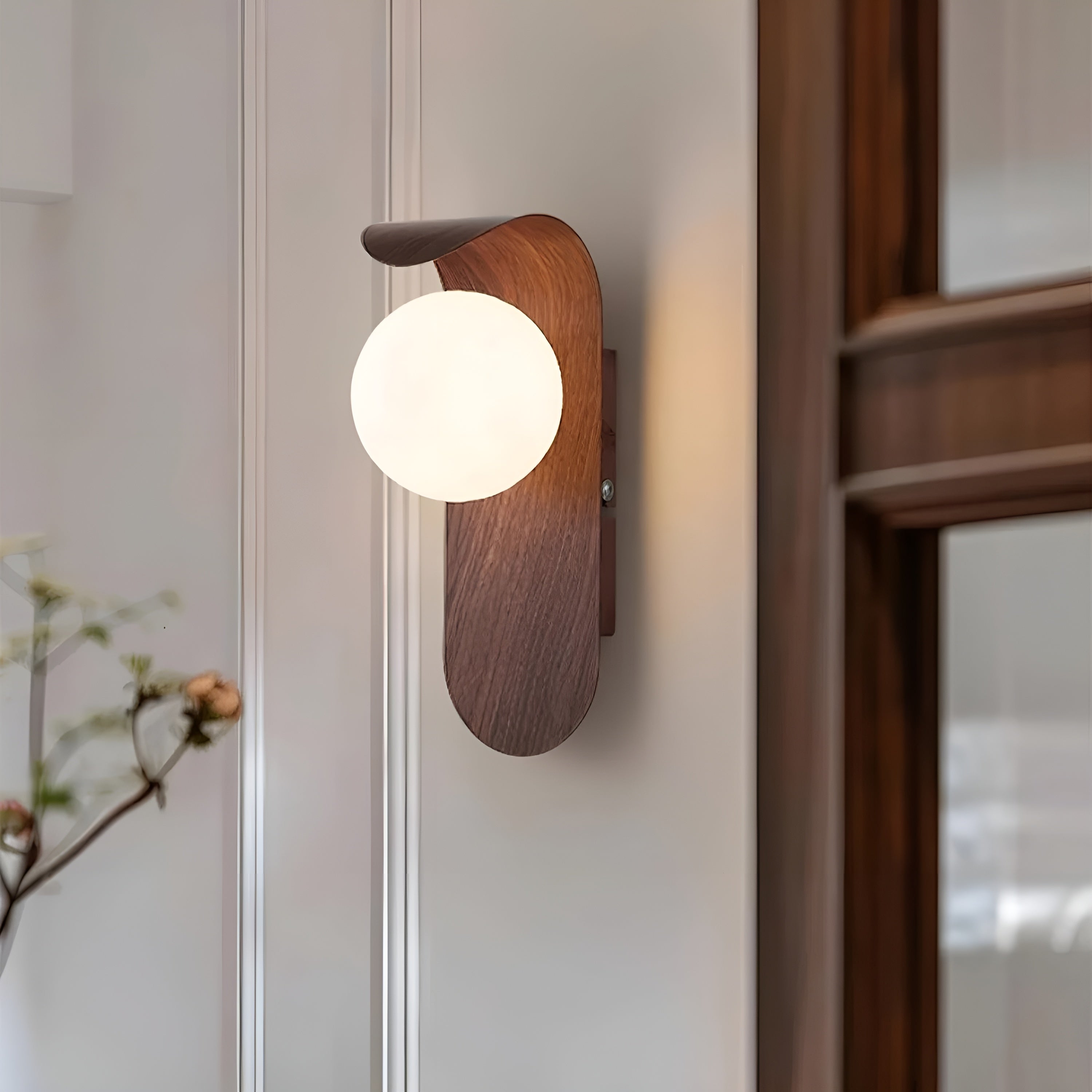 Lunora – Nordic LED Carlyle Wall Lamp with Frosted Globe & Wood Finish